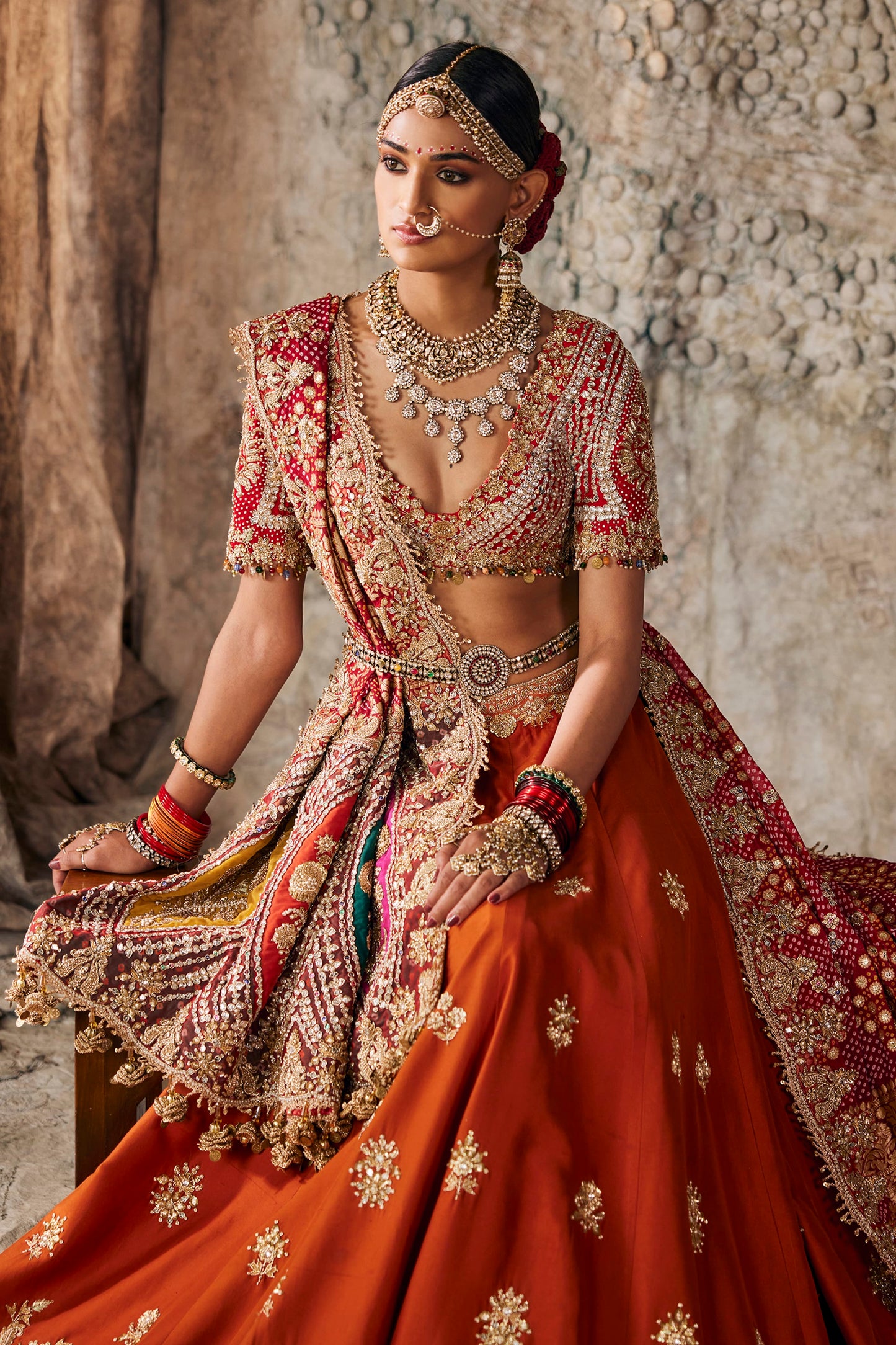 Rust Vermilion Silk Lehenga