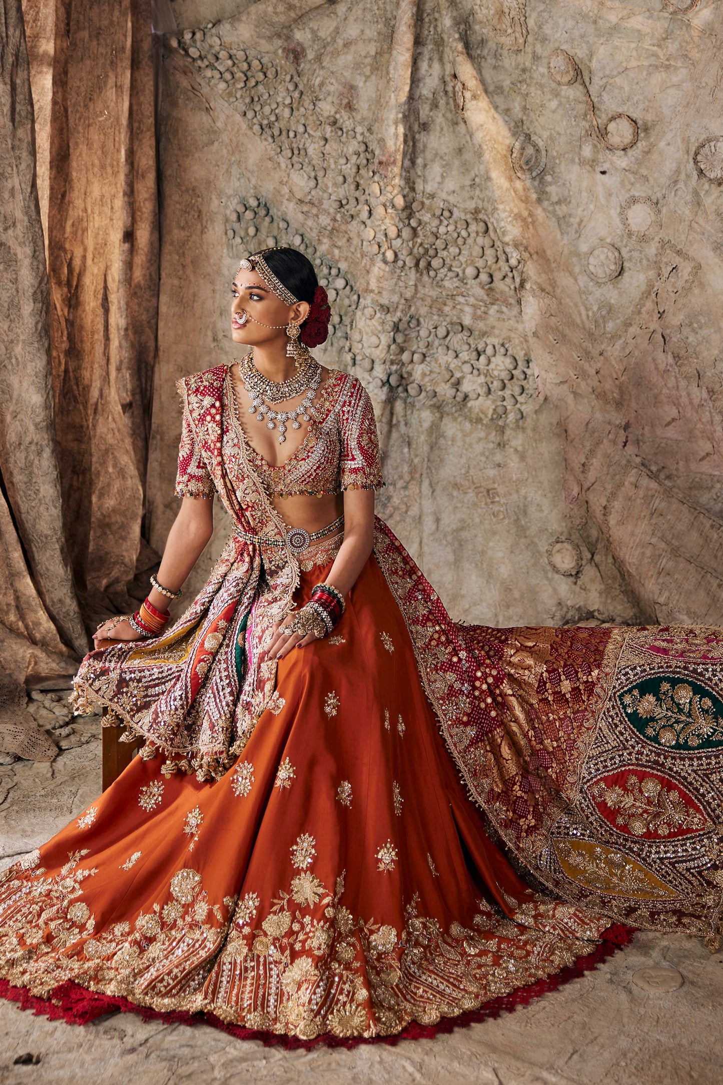 Rust Vermilion Silk Lehenga