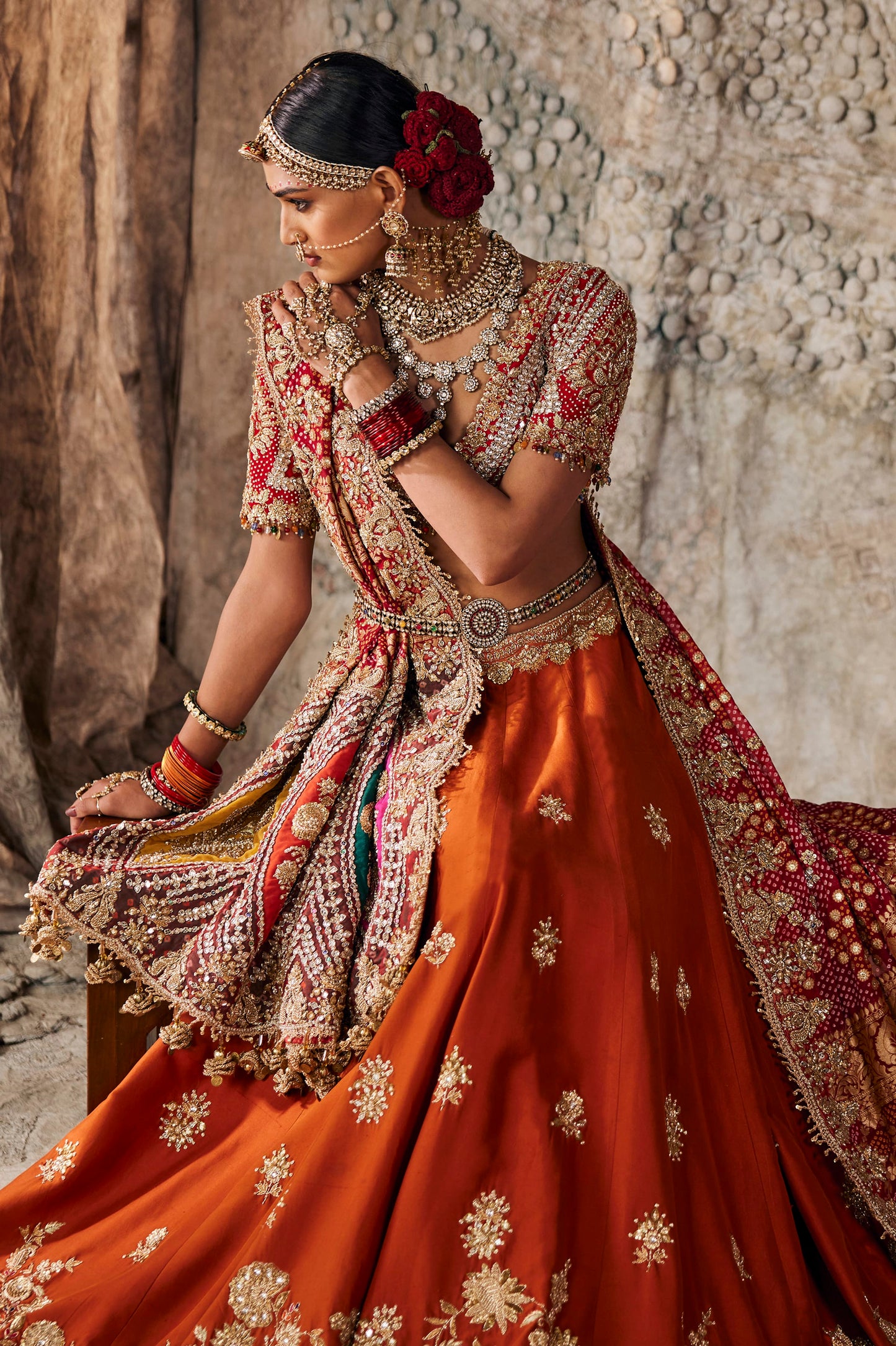 Rust Vermilion Silk Lehenga