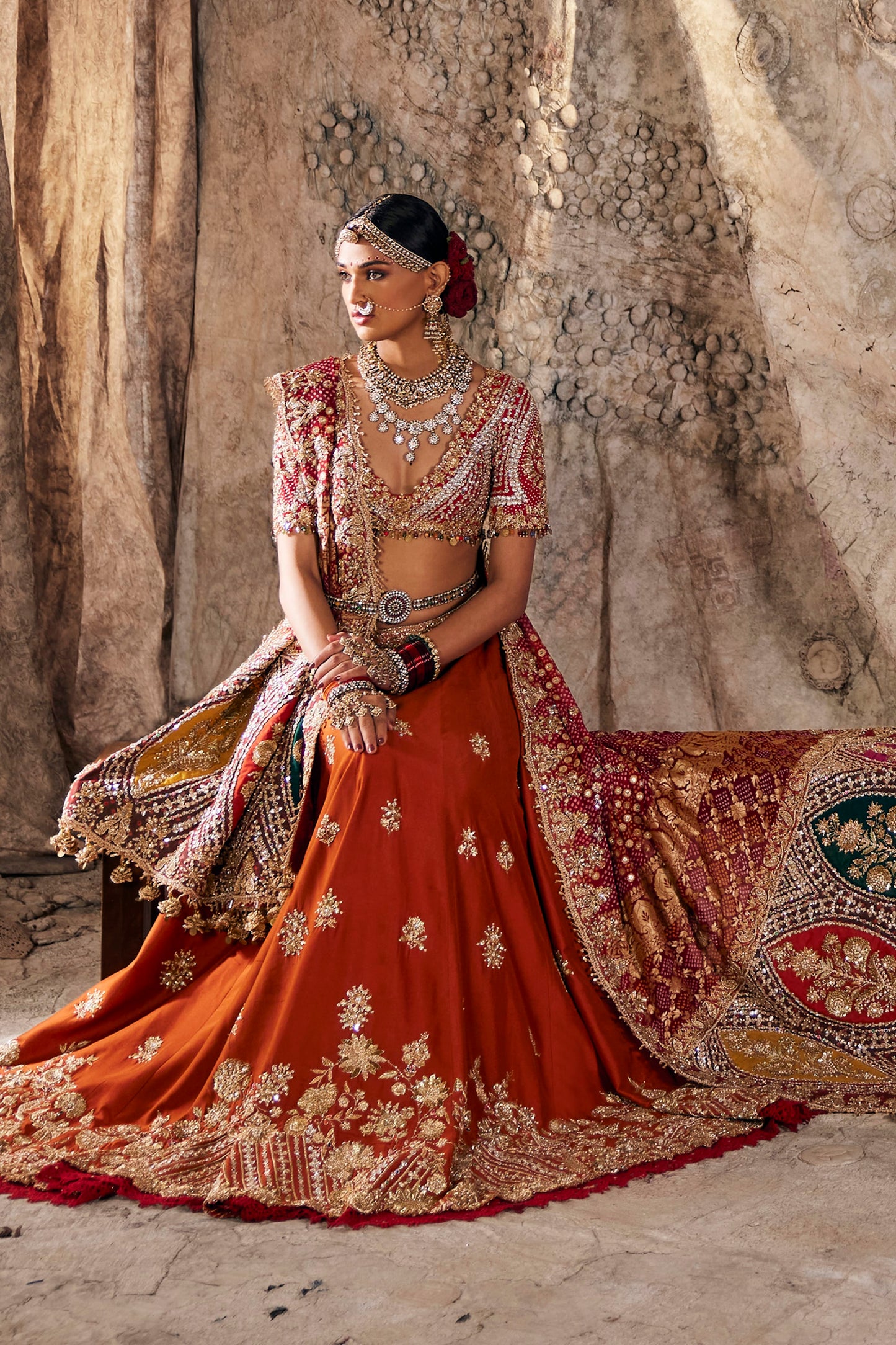 Rust Vermilion Silk Lehenga
