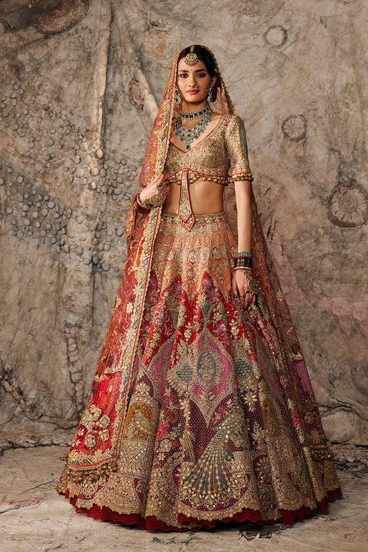 Earthy Pink & Ruby Tulle Lehenga