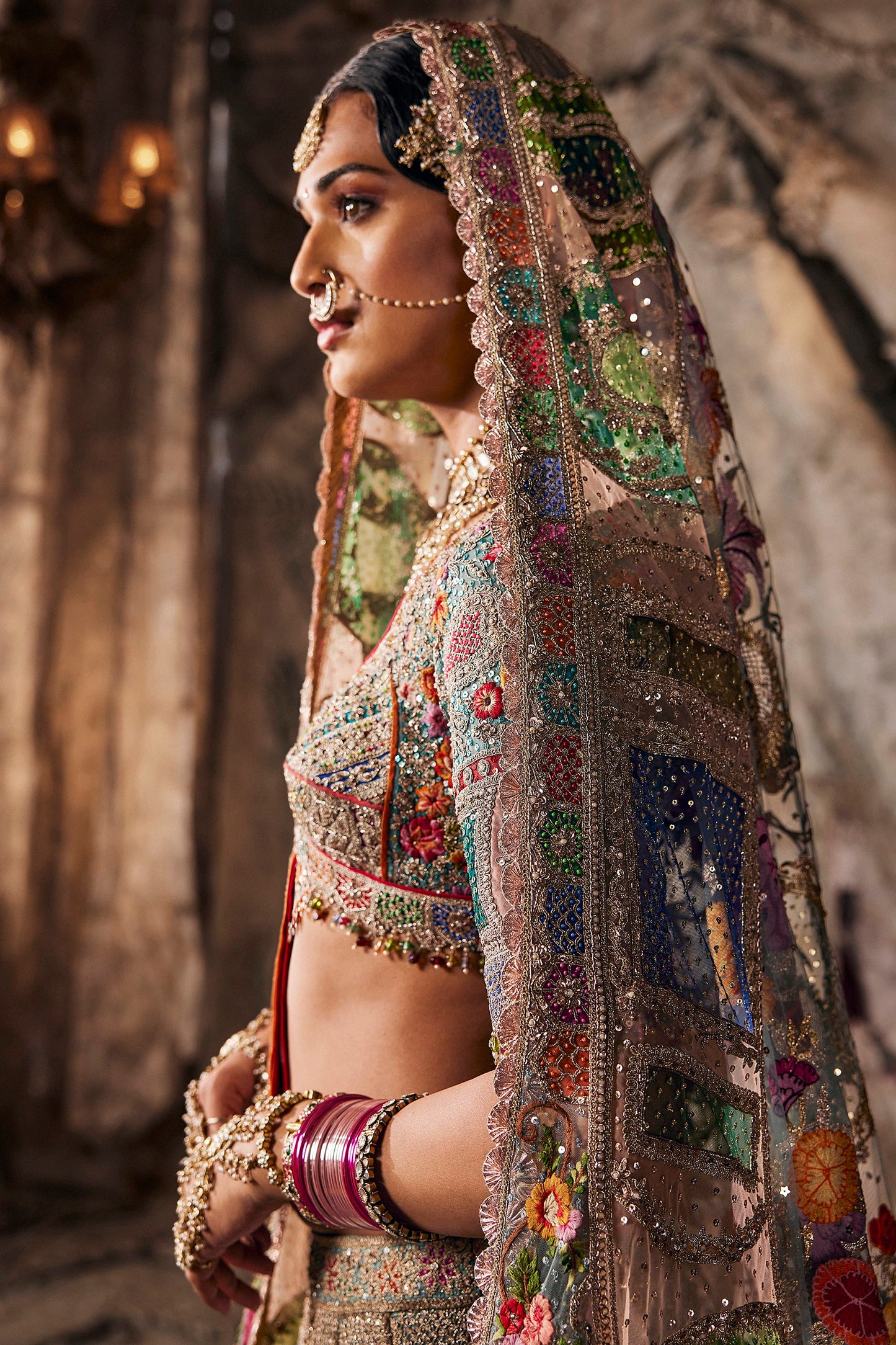 Pale Frosted Blue Tulle Lehenga