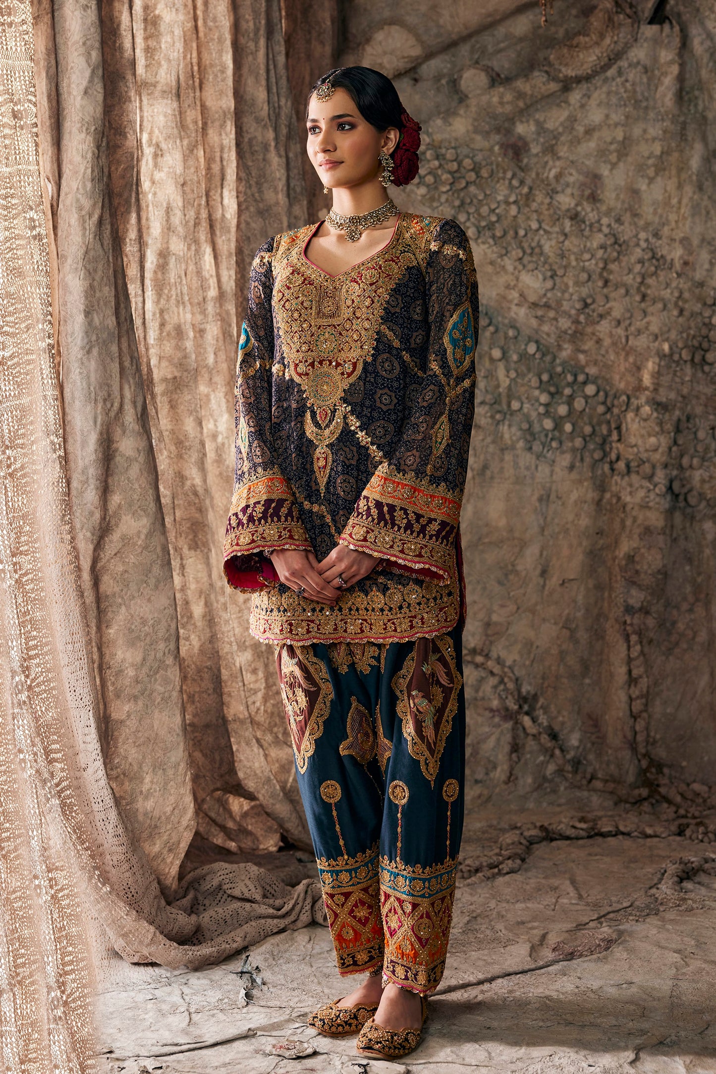Midnight Blue Embroidered Kurti Set