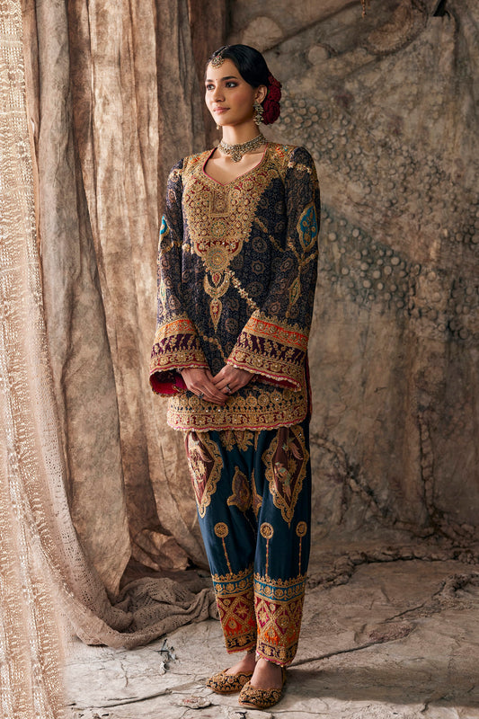 Midnight Blue Embroidered Kurti Set