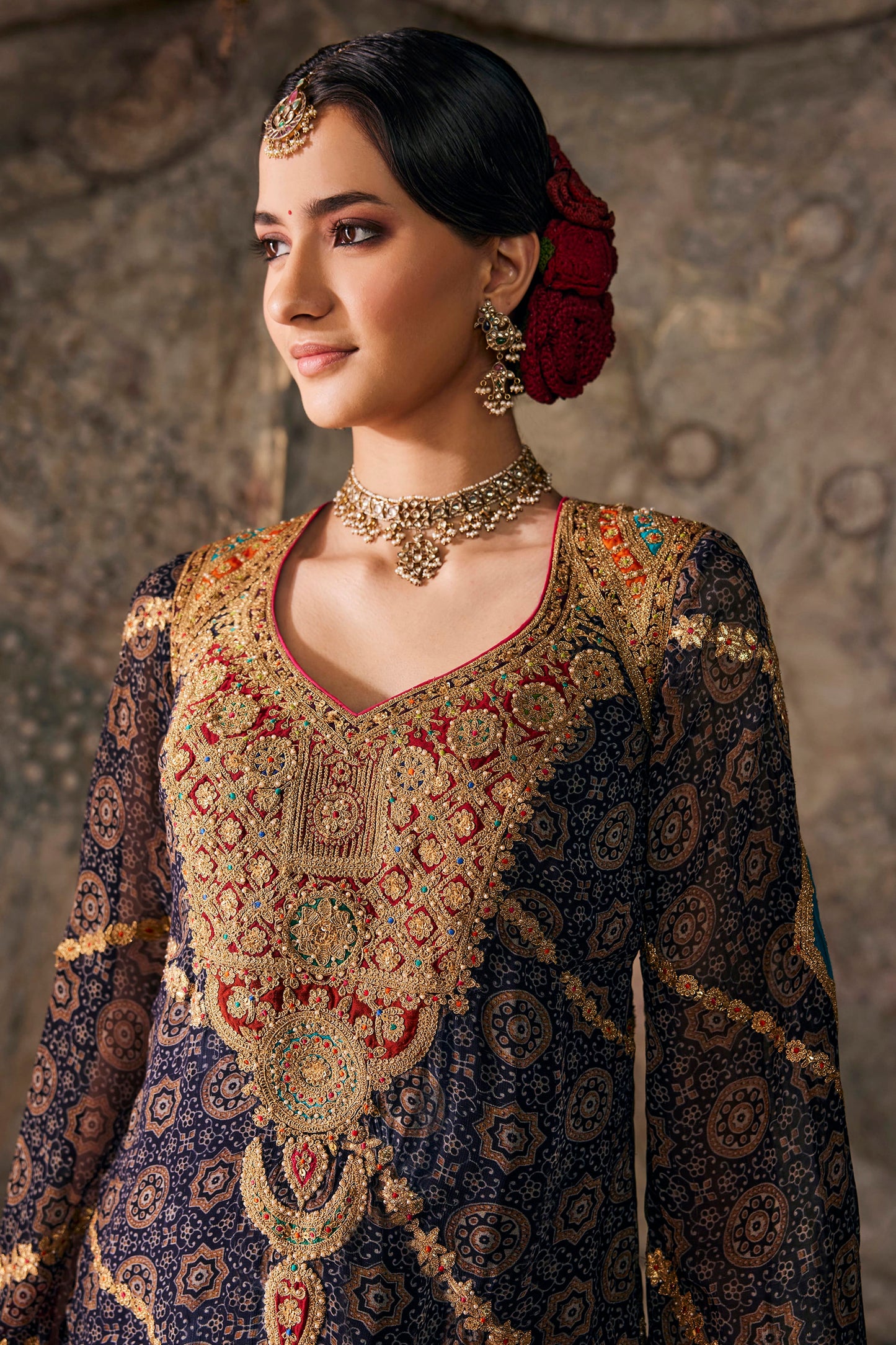 Midnight Blue Embroidered Kurti Set