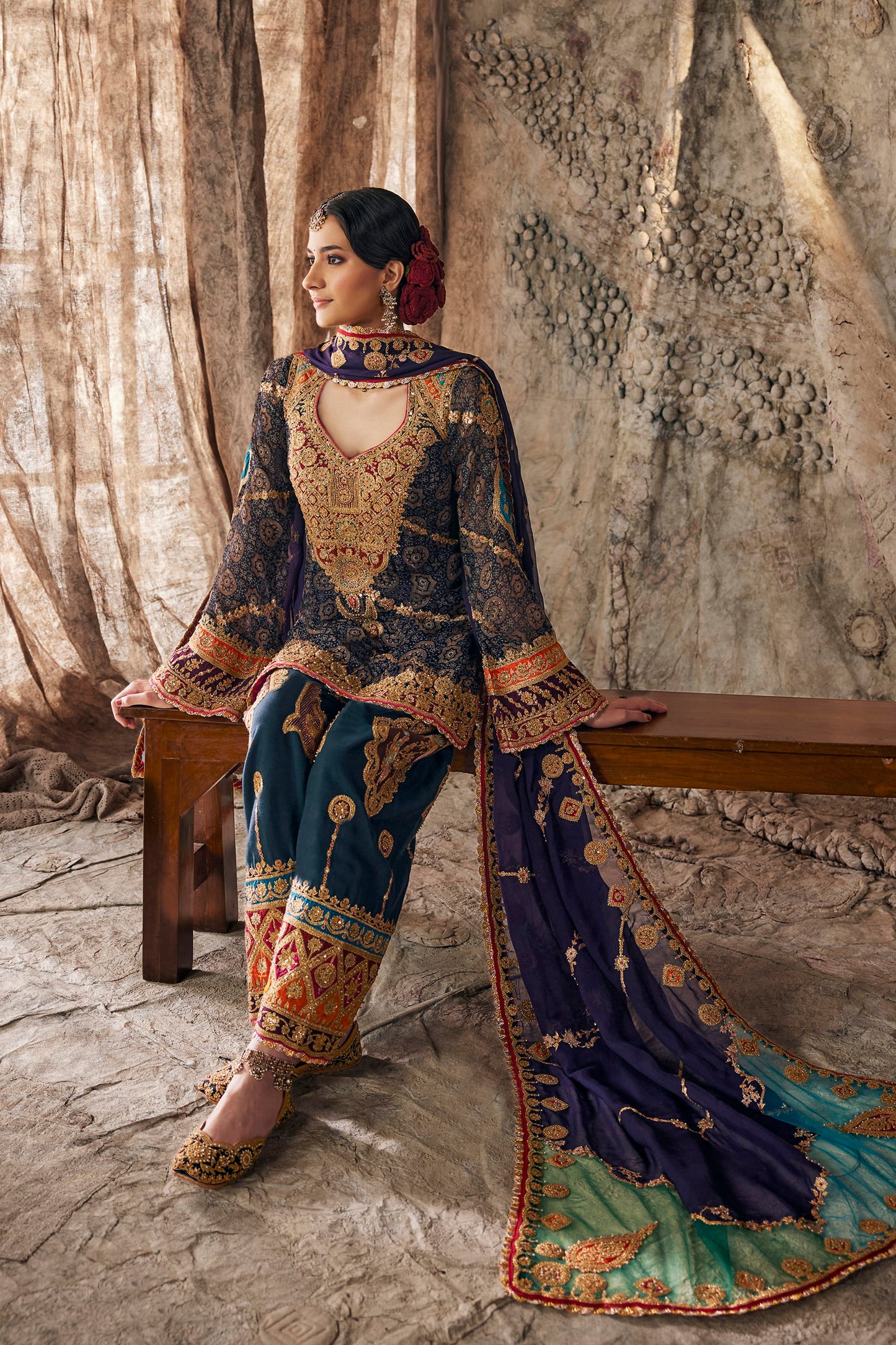 Midnight Blue Embroidered Kurti Set