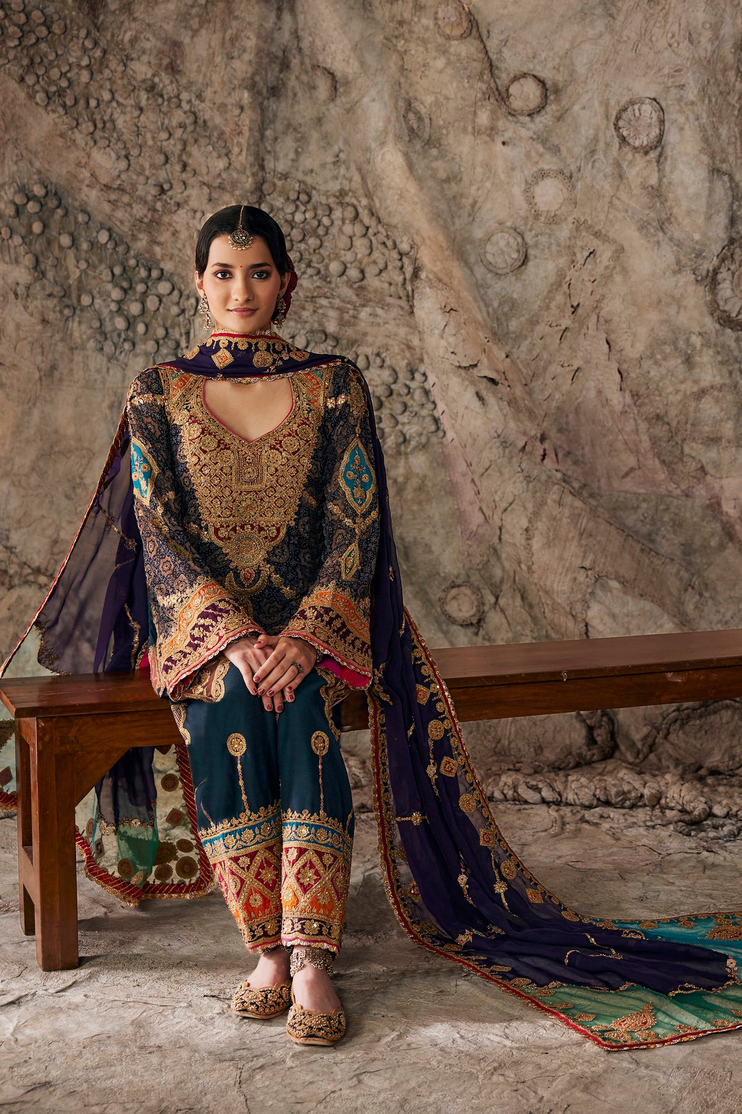 Midnight Blue Embroidered Kurti Set