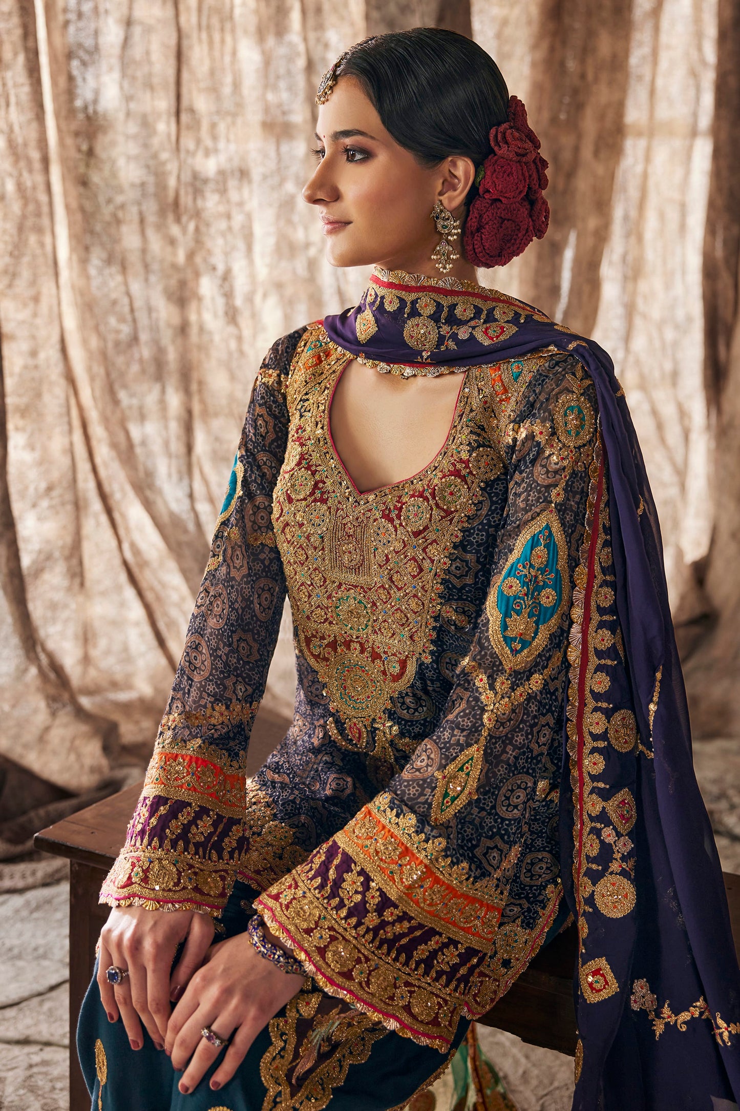 Midnight Blue Embroidered Kurti Set