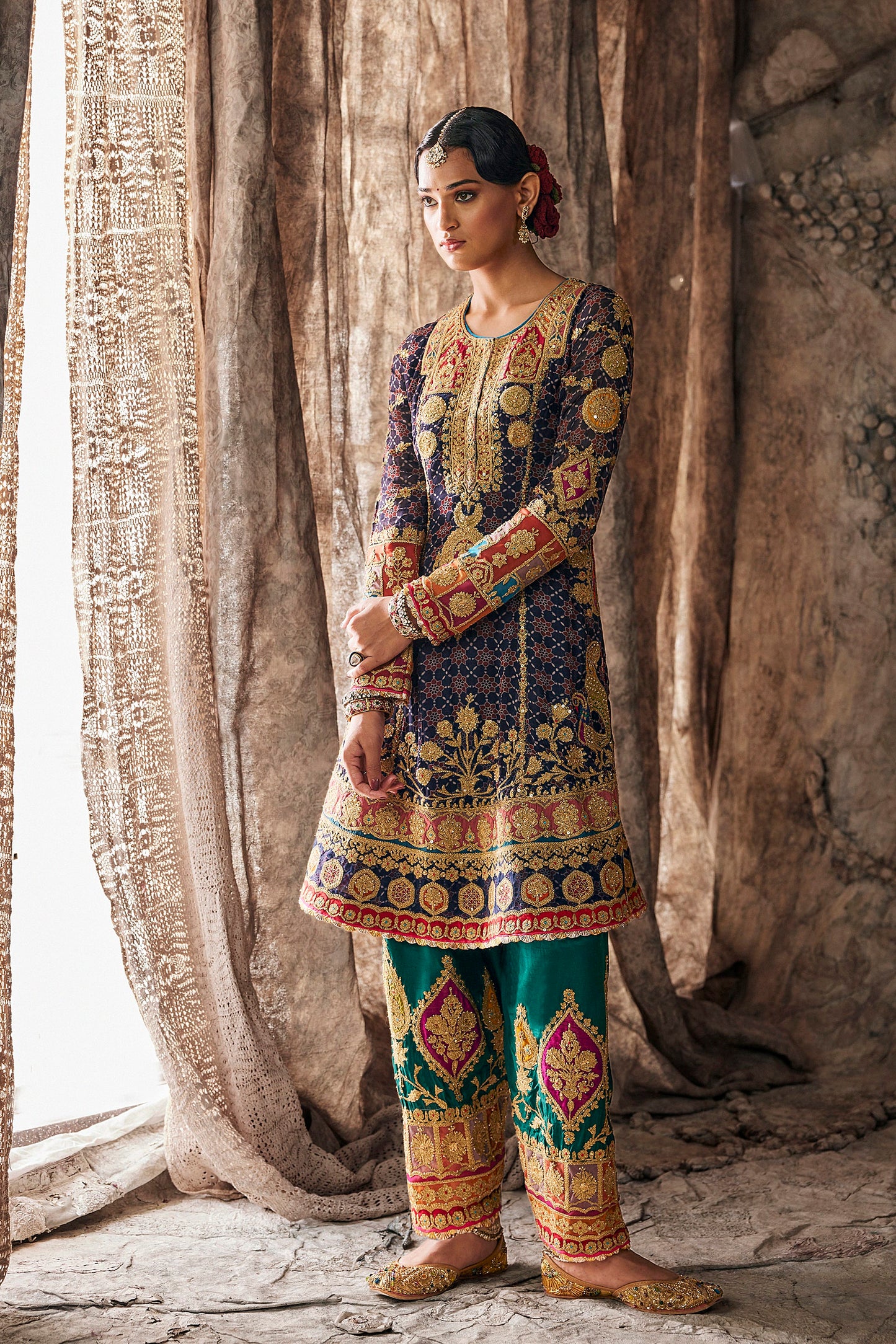 Jewel-Toned Embroidered Kurti Set
