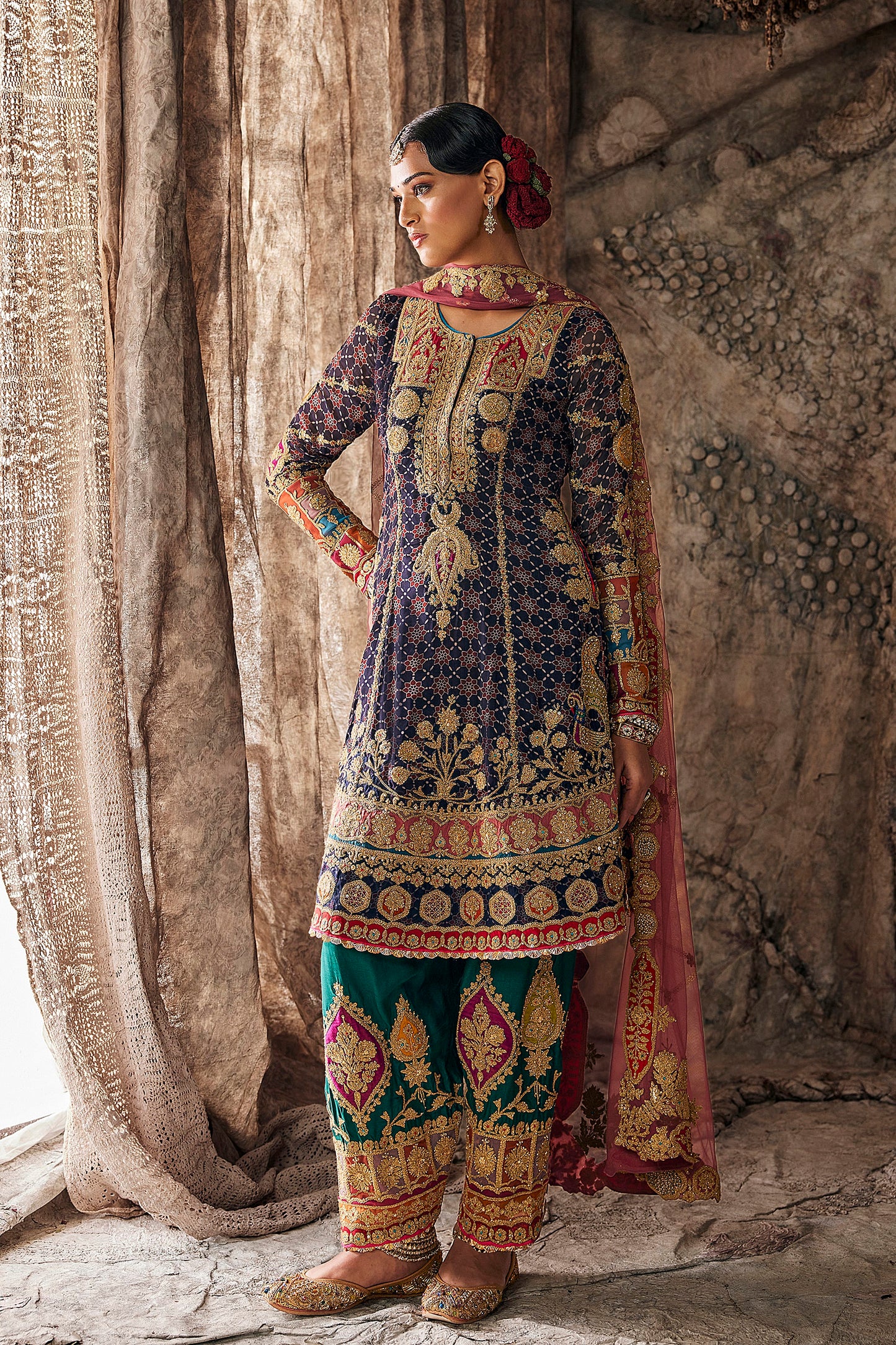 Jewel-Toned Embroidered Kurti Set