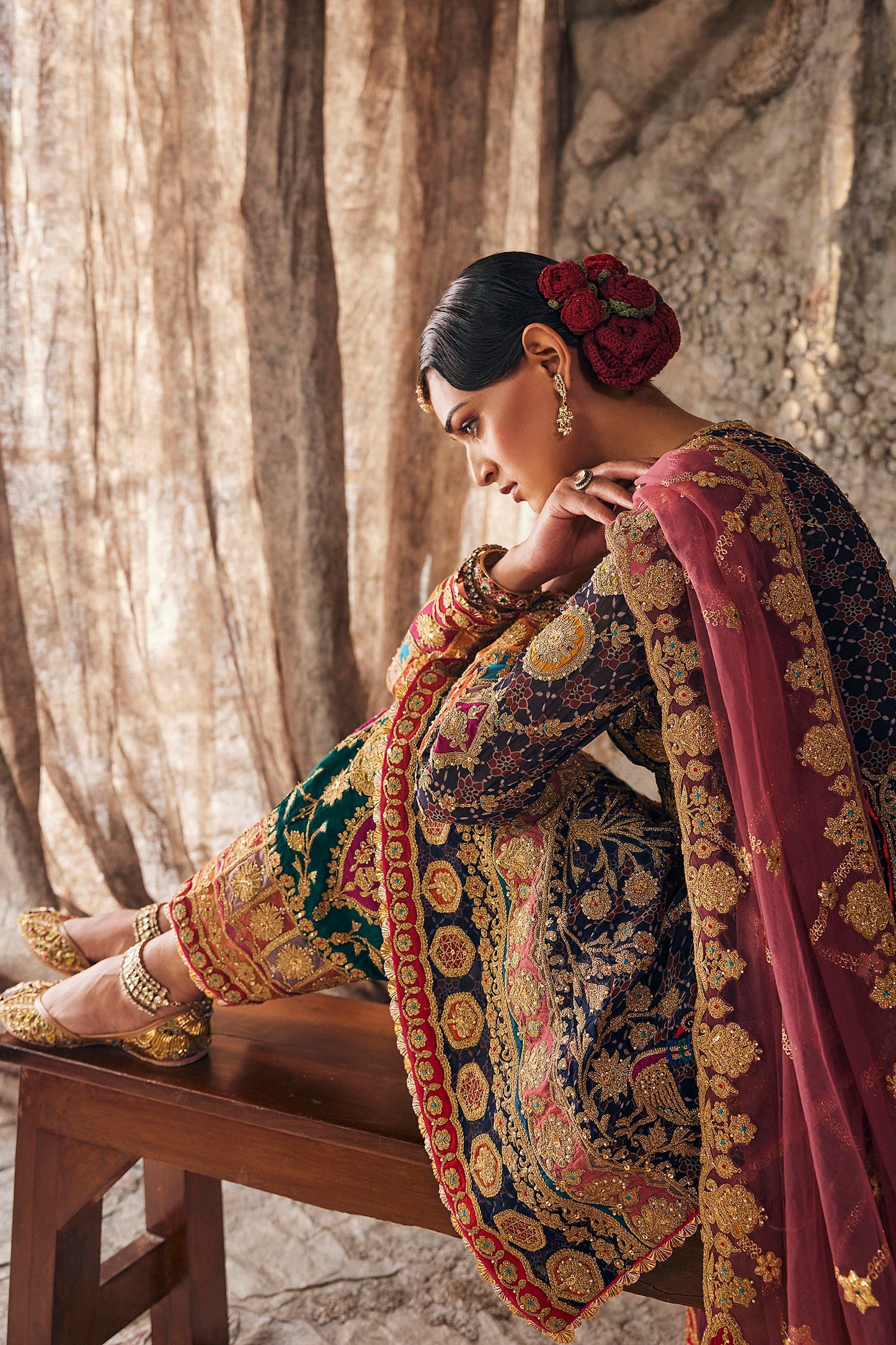 Jewel-Toned Embroidered Kurti Set