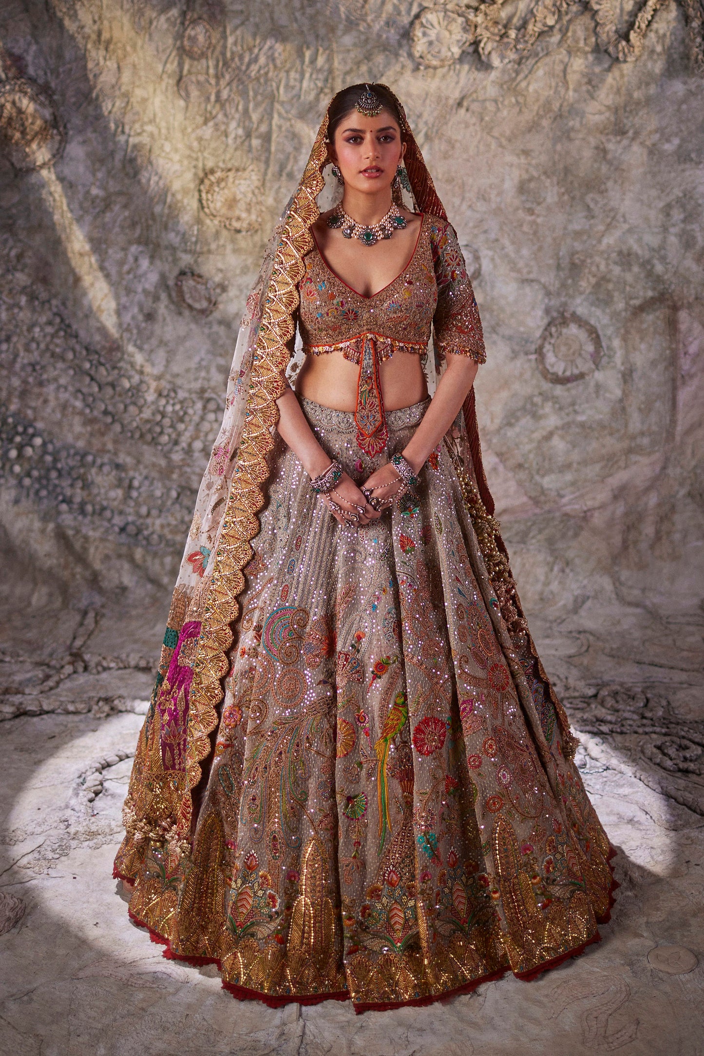 Shimmering Pale Ivory Tulle Lehenga