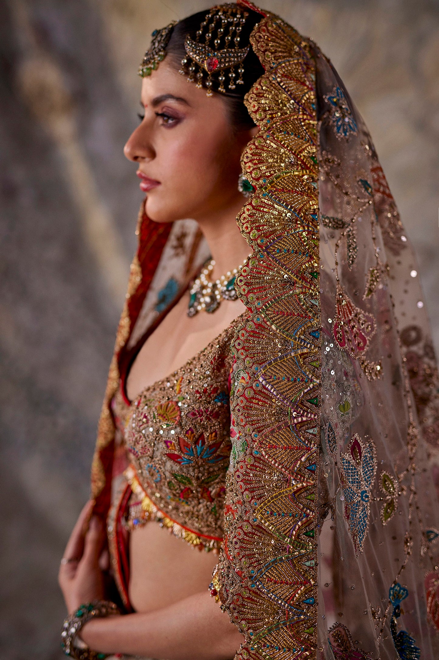 Shimmering Pale Ivory Tulle Lehenga