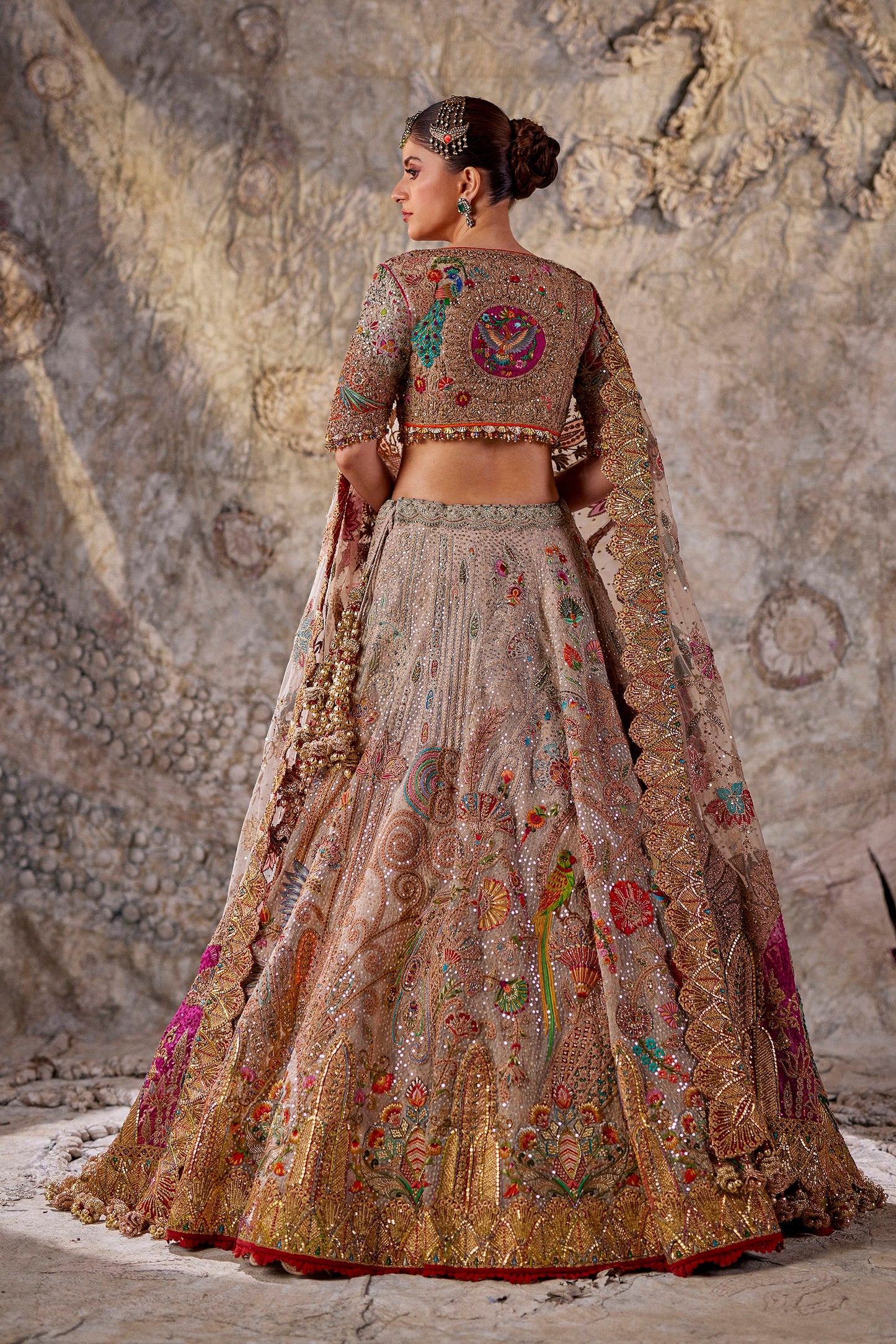 Shimmering Pale Ivory Tulle Lehenga