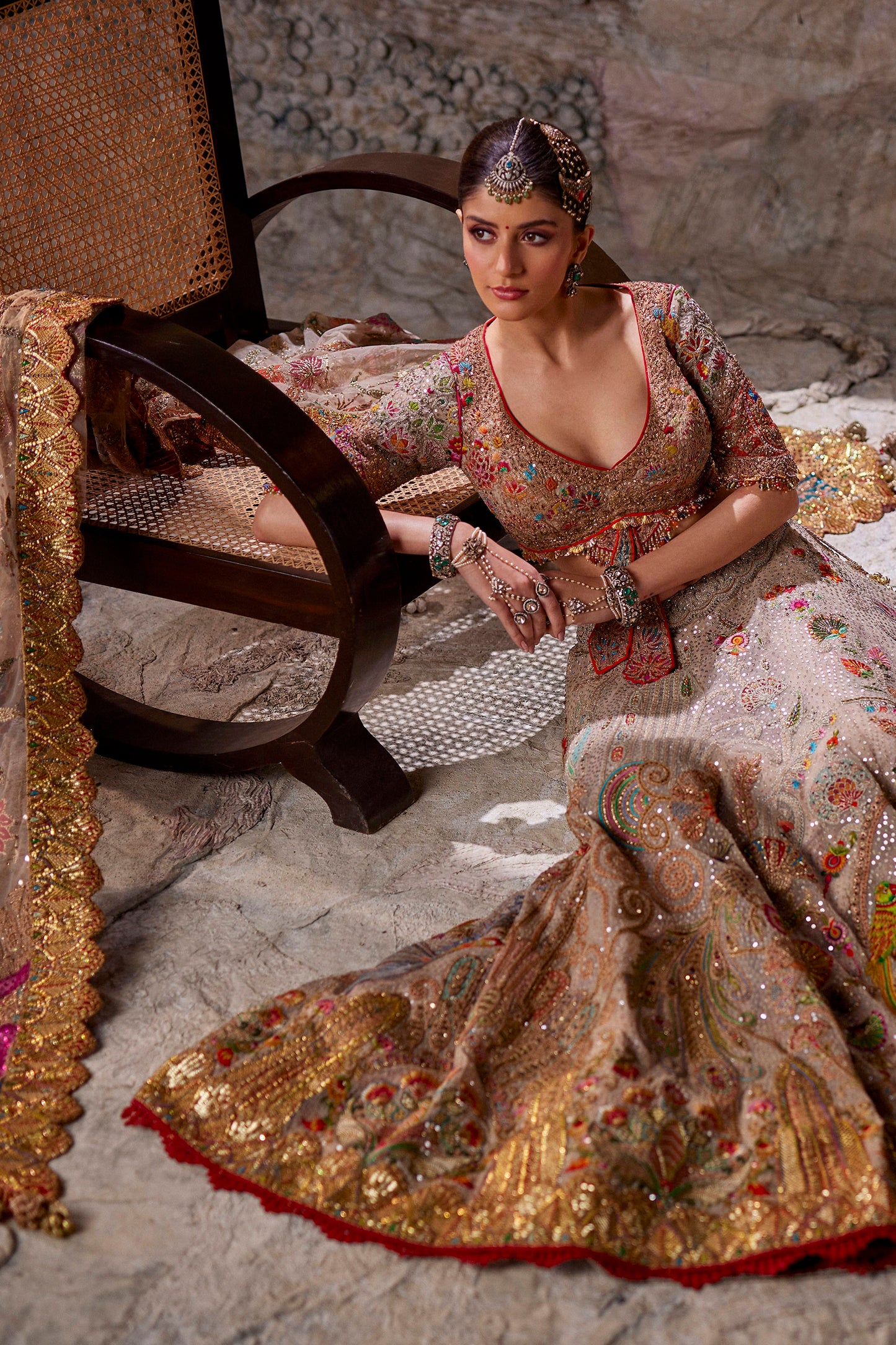 Shimmering Pale Ivory Tulle Lehenga