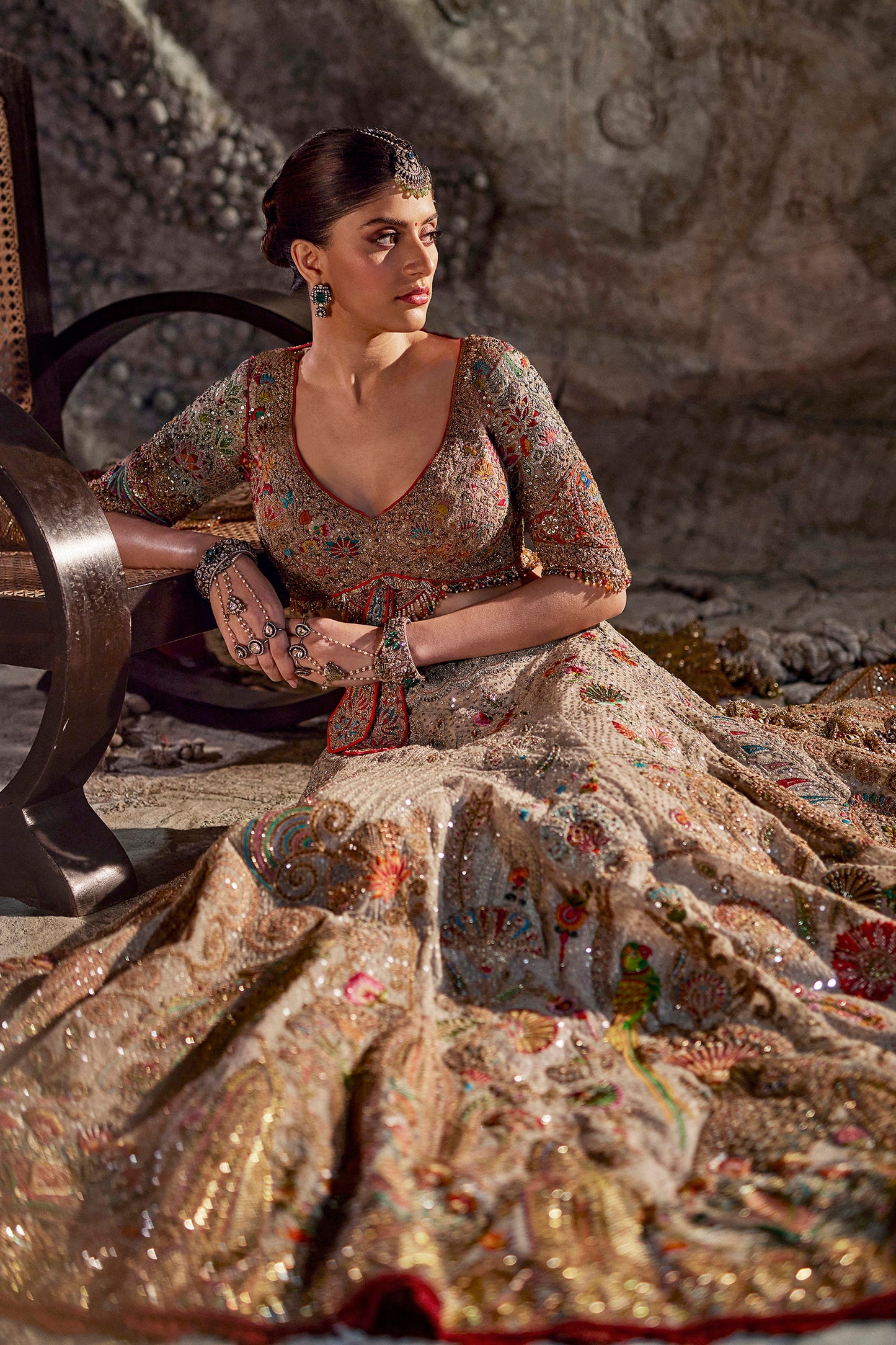 Shimmering Pale Ivory Tulle Lehenga