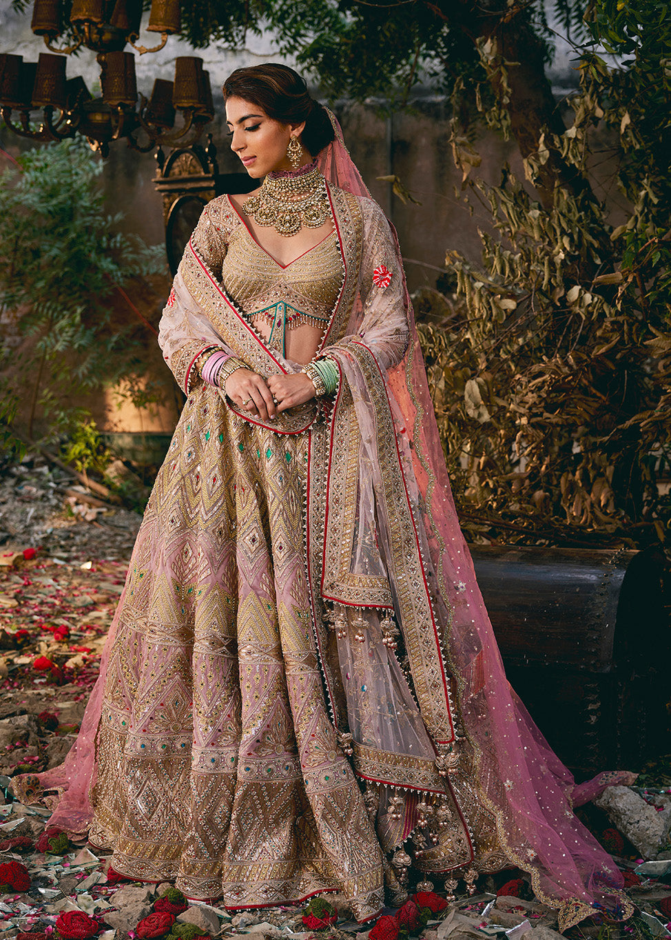 Pale Pink Floral Lehenga Set
