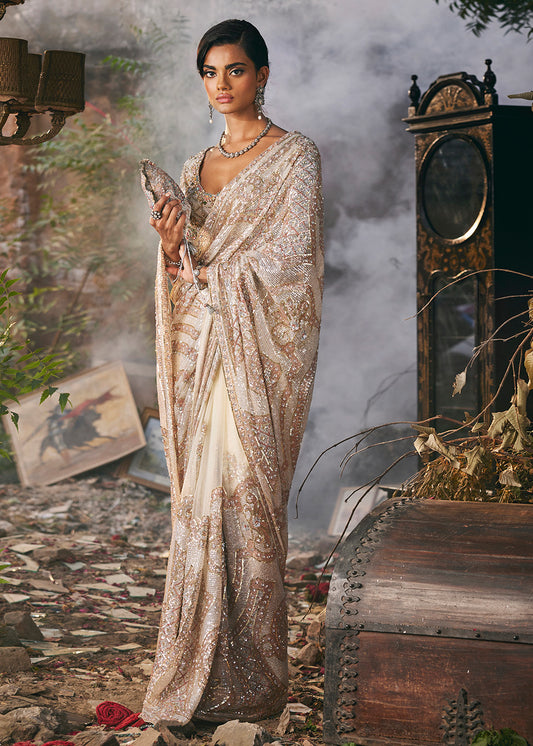Ivory Pietra Dura Tulle Saree