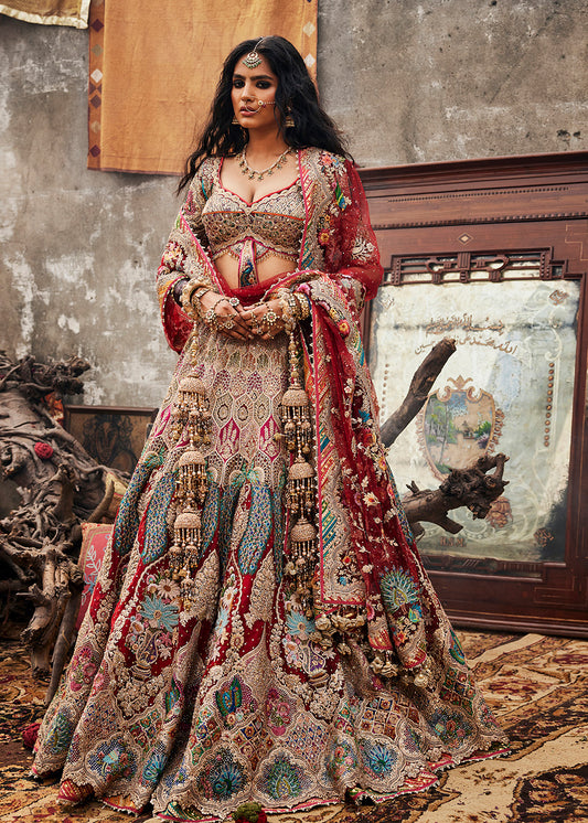 Deep Maroon 'Peacock Plumage' Lehenga Set