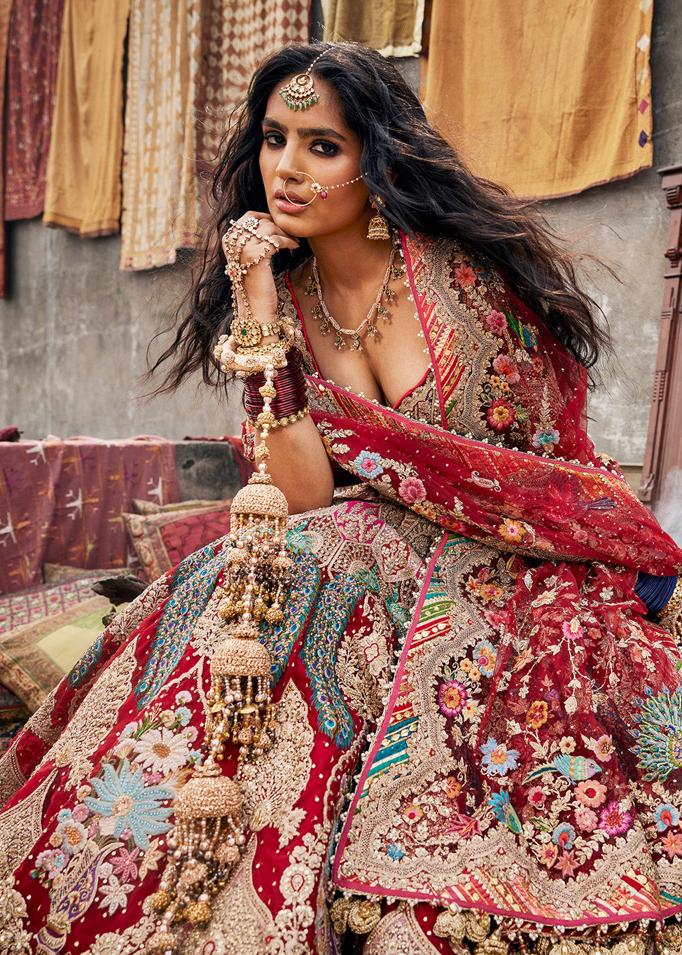 Deep Maroon 'Peacock Plumage' Lehenga Set