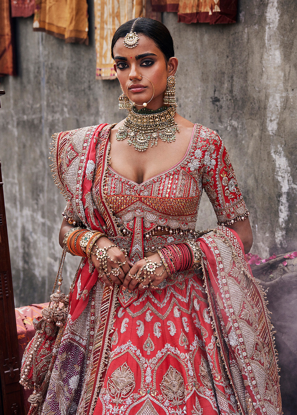 Watermelon Red Peacock Lehenga