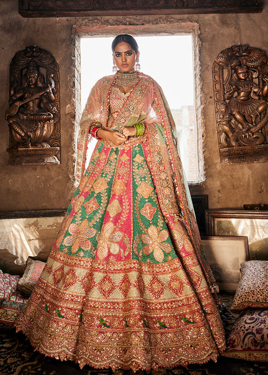 Green and Rani Pink Rajasthani Lehenga