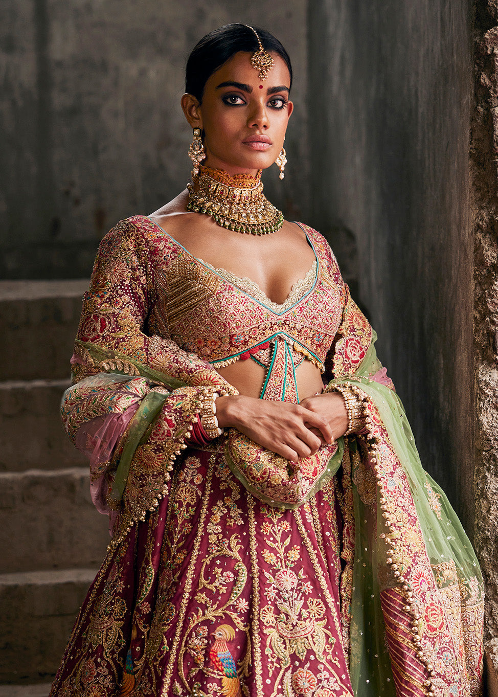 Deep Ruby Pink Vintage Occidental Lehenga