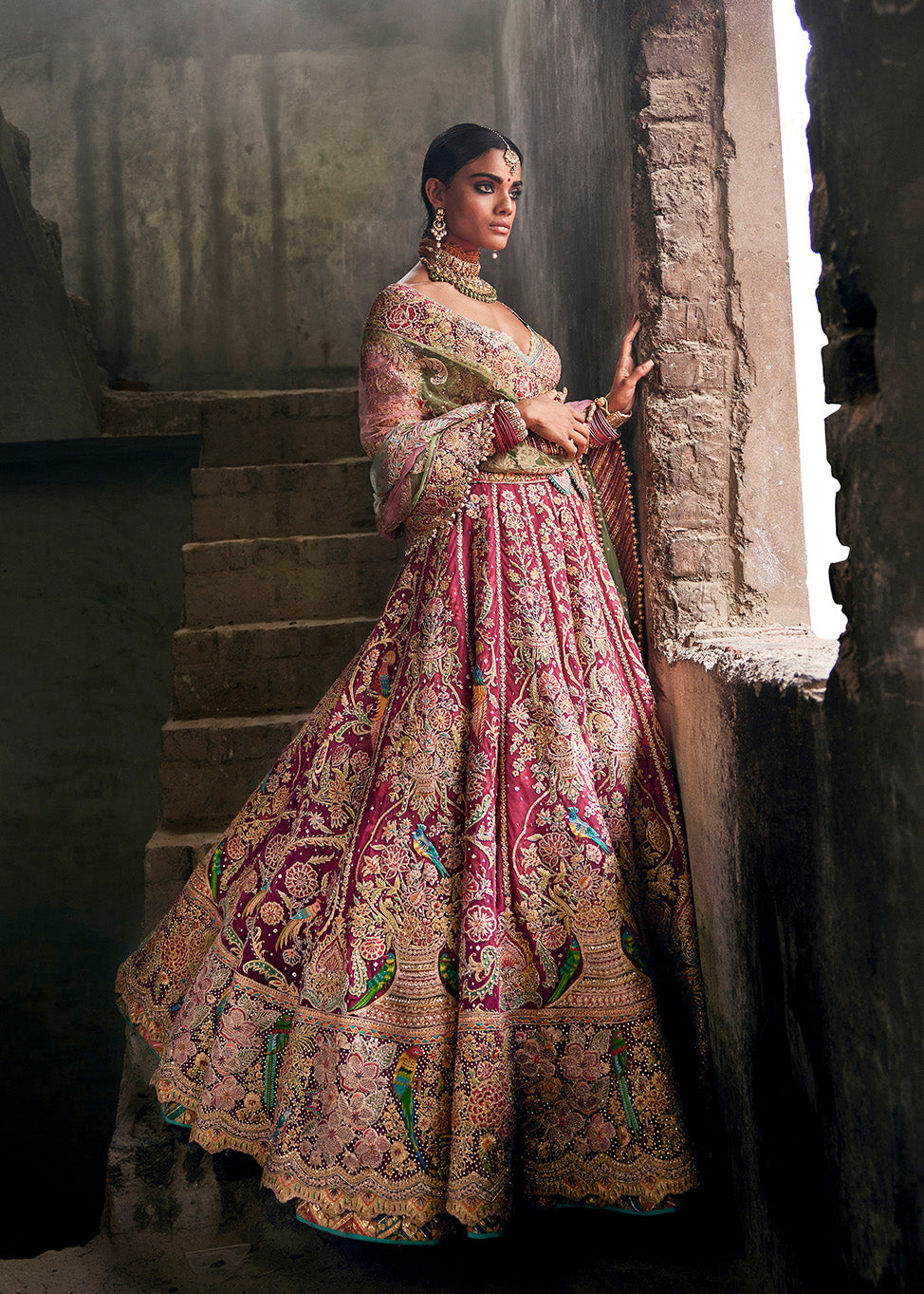 Deep Ruby Pink Vintage Occidental Lehenga