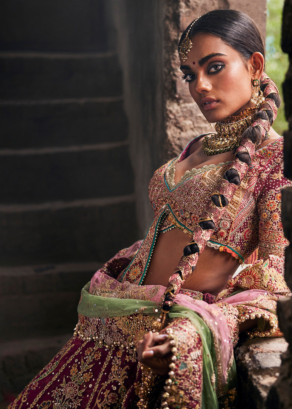 Deep Ruby Pink Vintage Occidental Lehenga