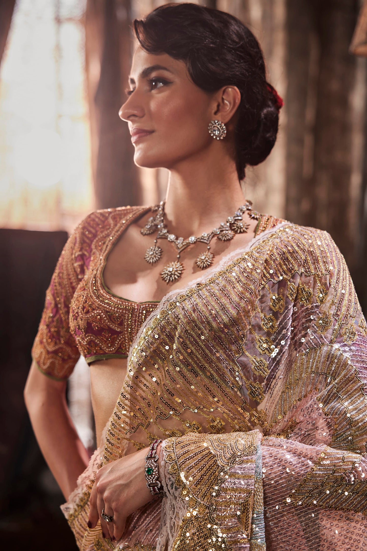 Pale Frosted Pink Tulle Saree