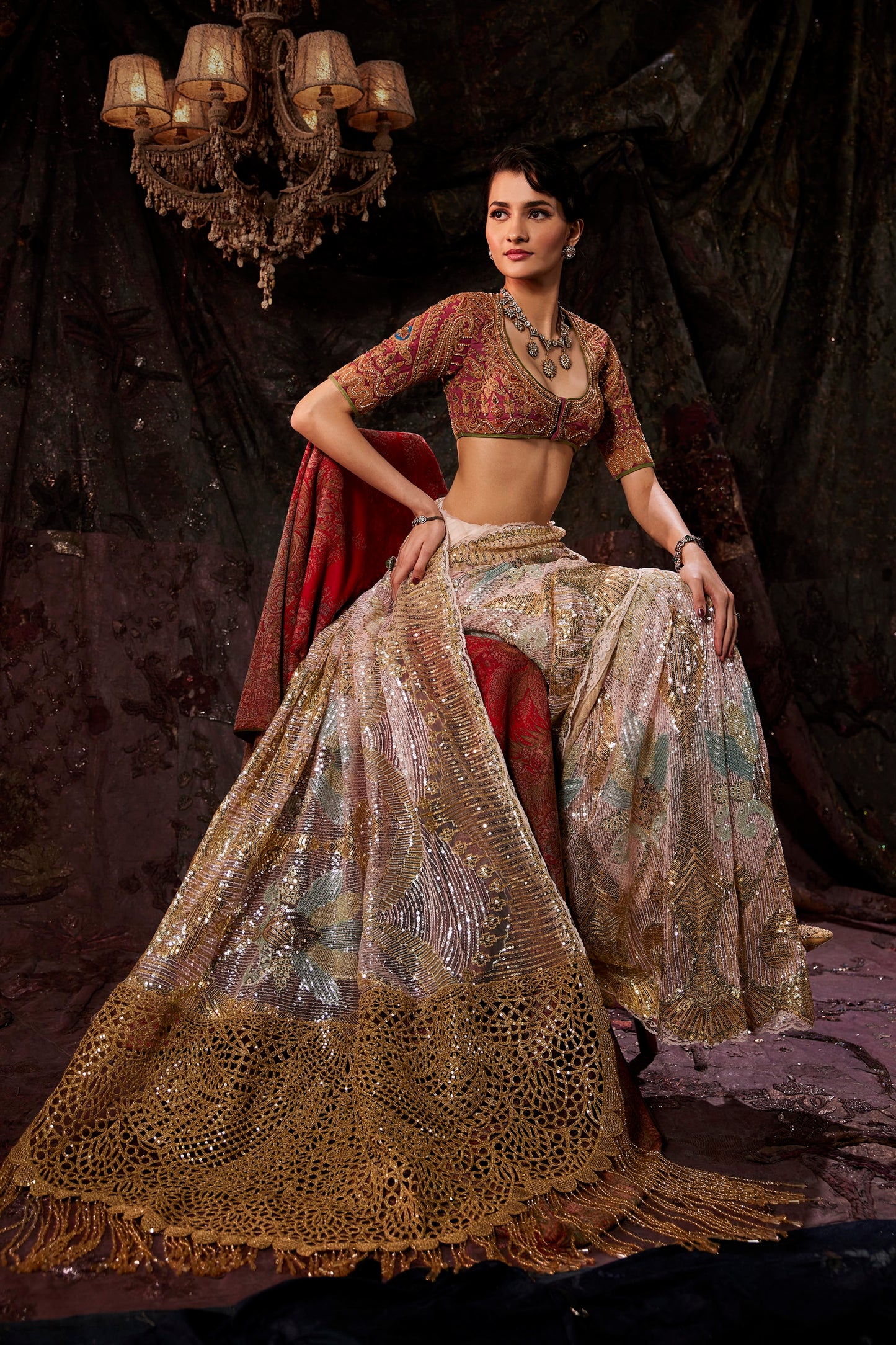 Pale Frosted Pink Tulle Saree