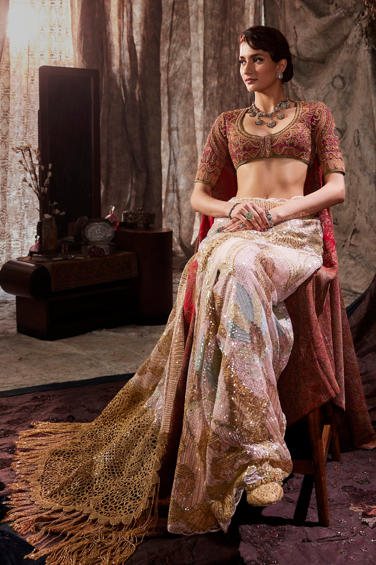 Pale Frosted Pink Tulle Saree