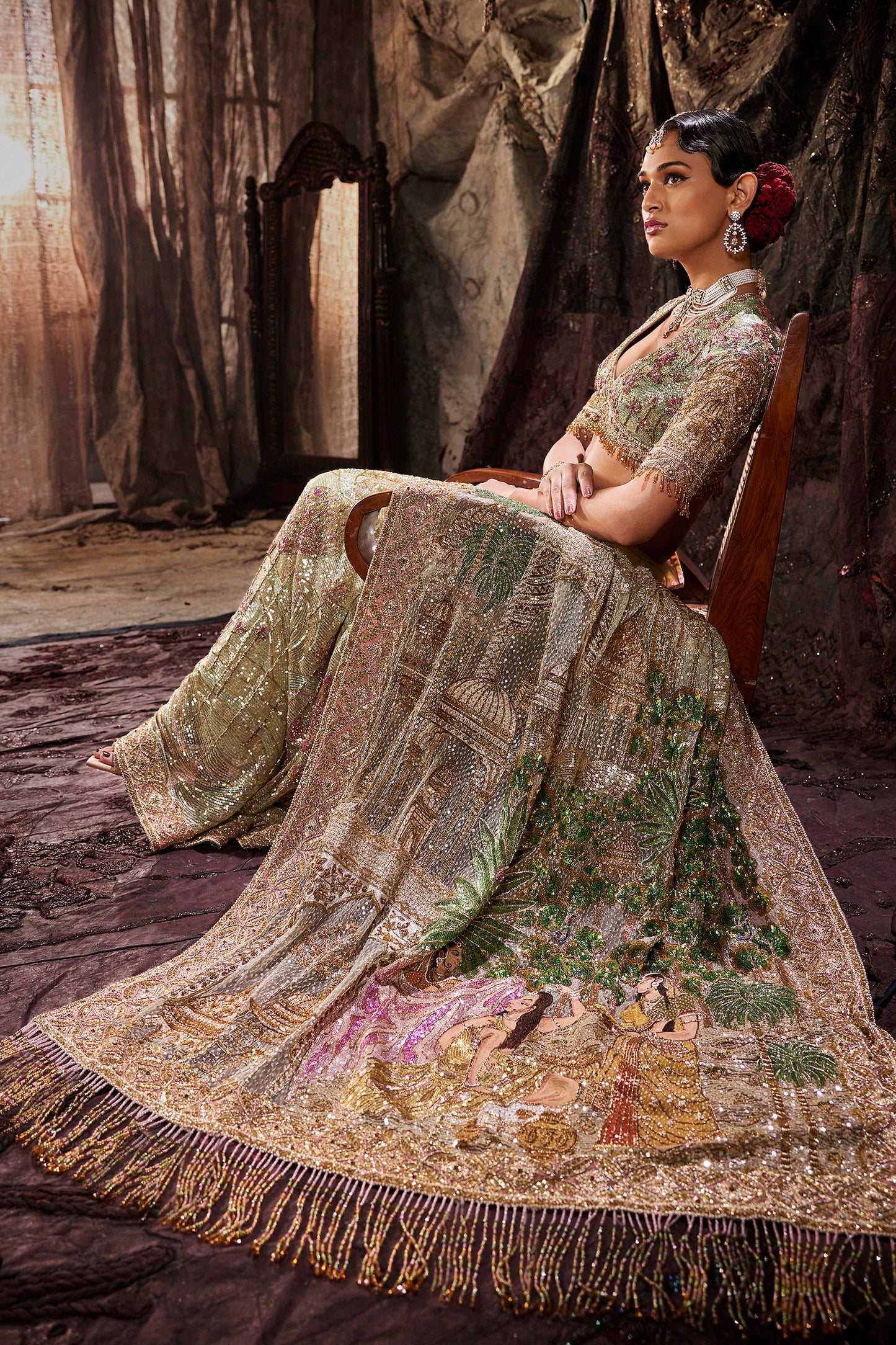 Pale Pistachio Green Tulle Saree