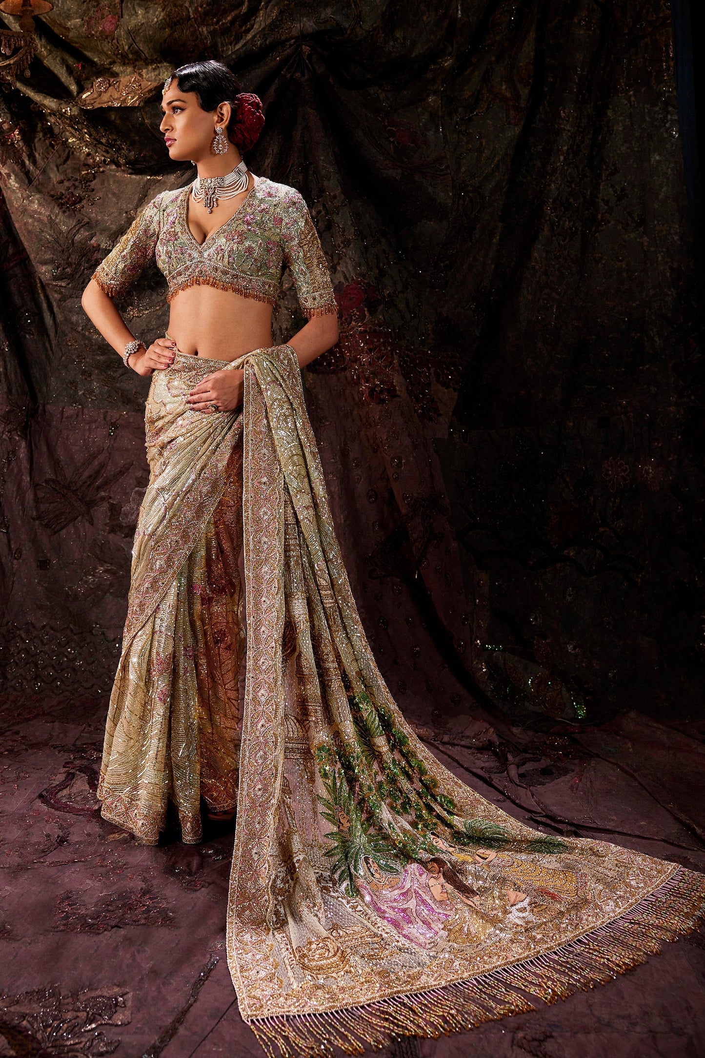 Pale Pistachio Green Tulle Saree