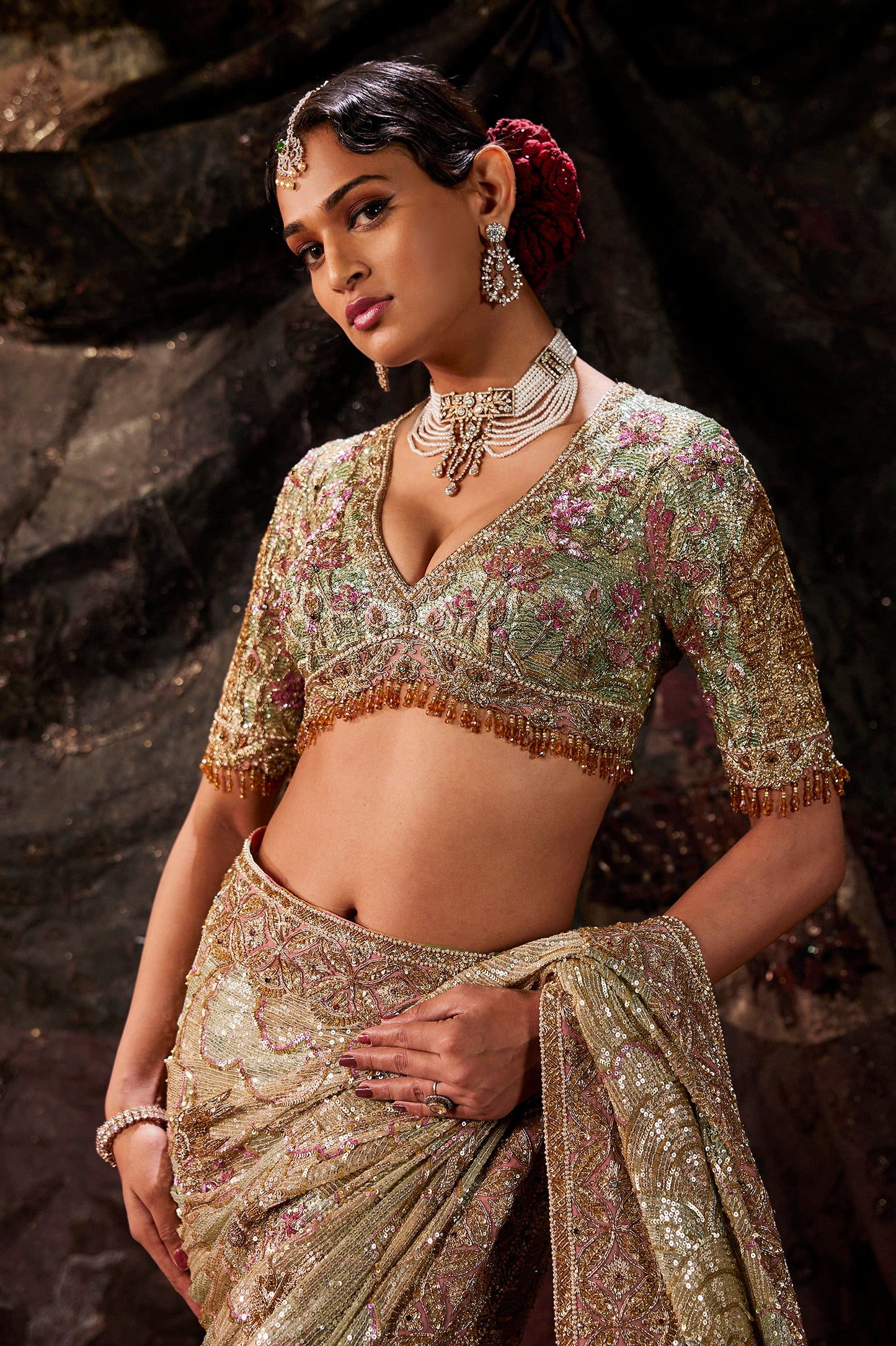 Pale Pistachio Green Tulle Saree