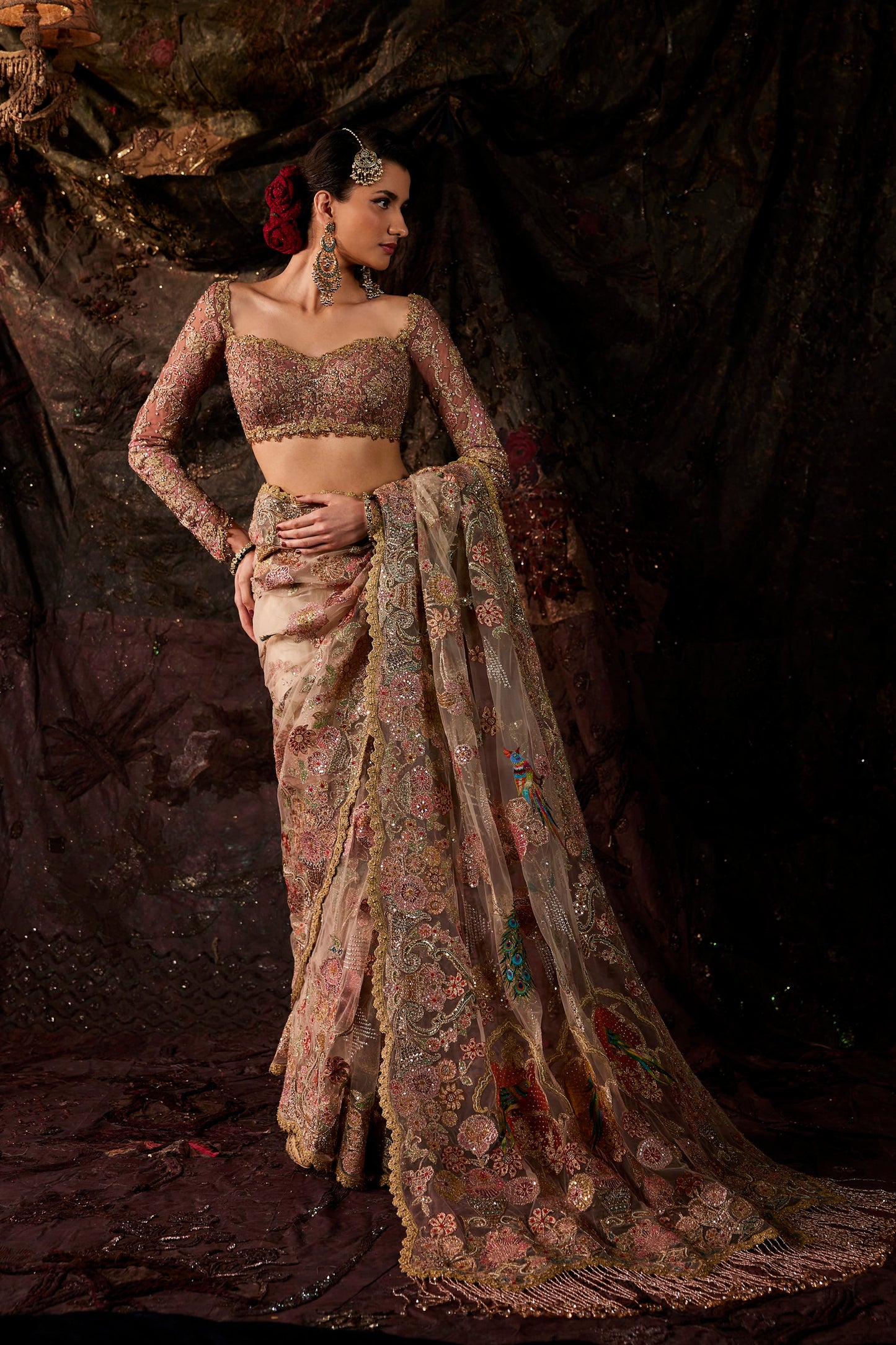 Pale Birch Tulle Saree