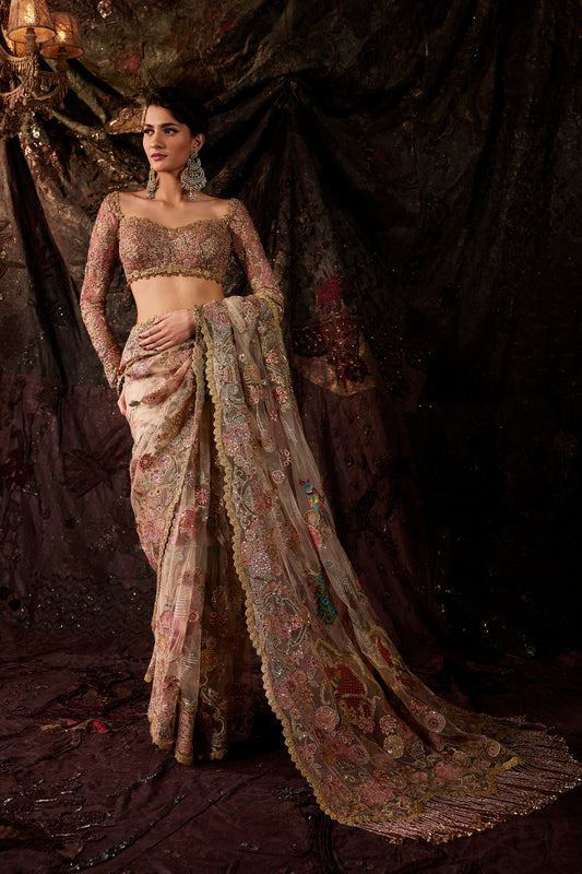 Pale Birch Tulle Saree