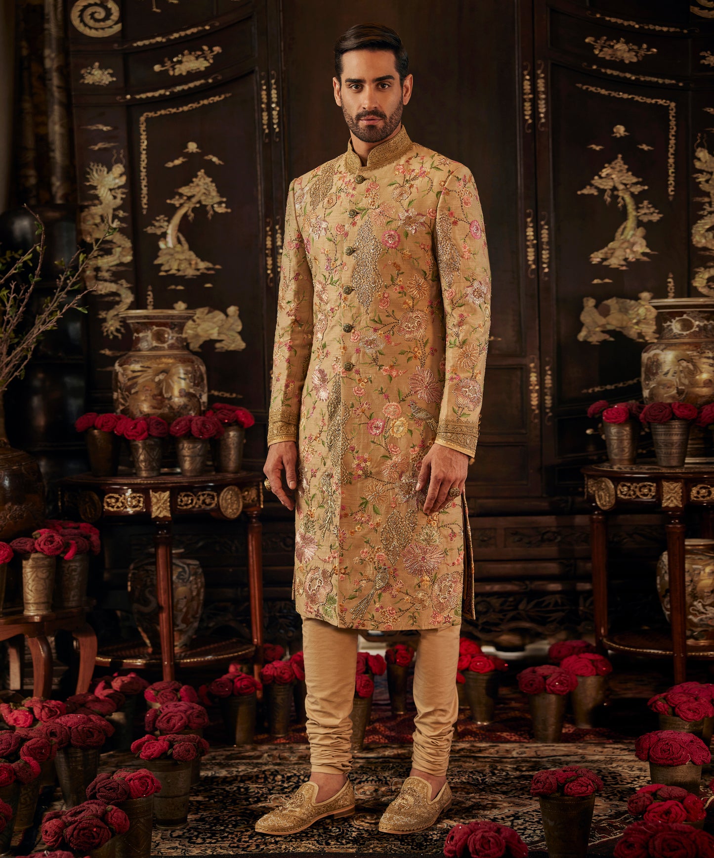 Chintz Beige Gold Sherwani
