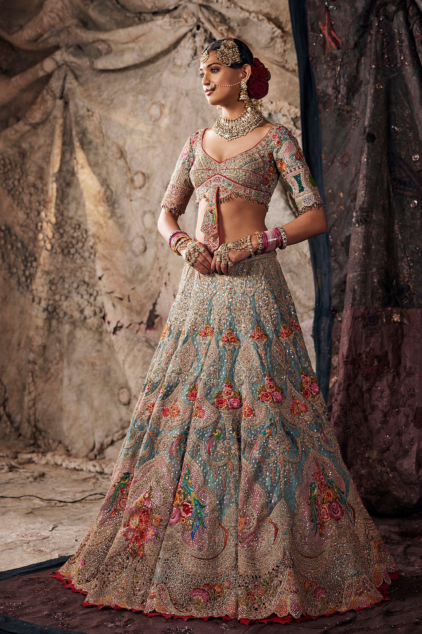 Pale Frosted Blue Tulle Lehenga