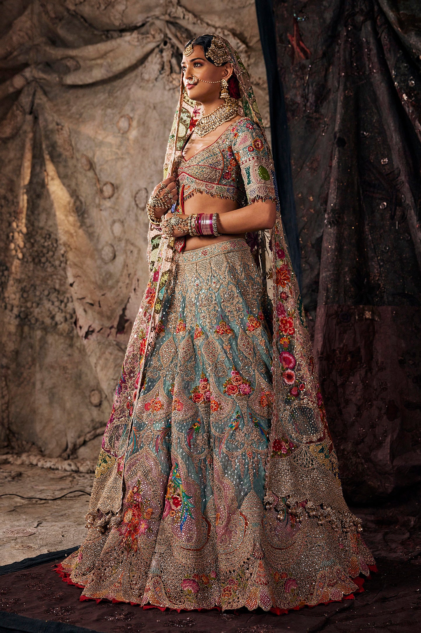 Pale Frosted Blue Tulle Lehenga