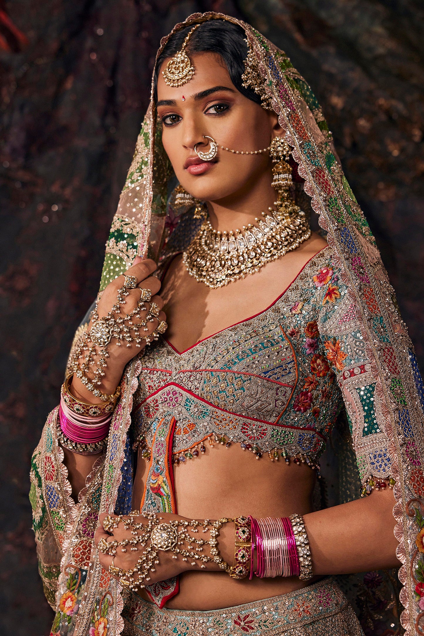 Pale Frosted Blue Tulle Lehenga