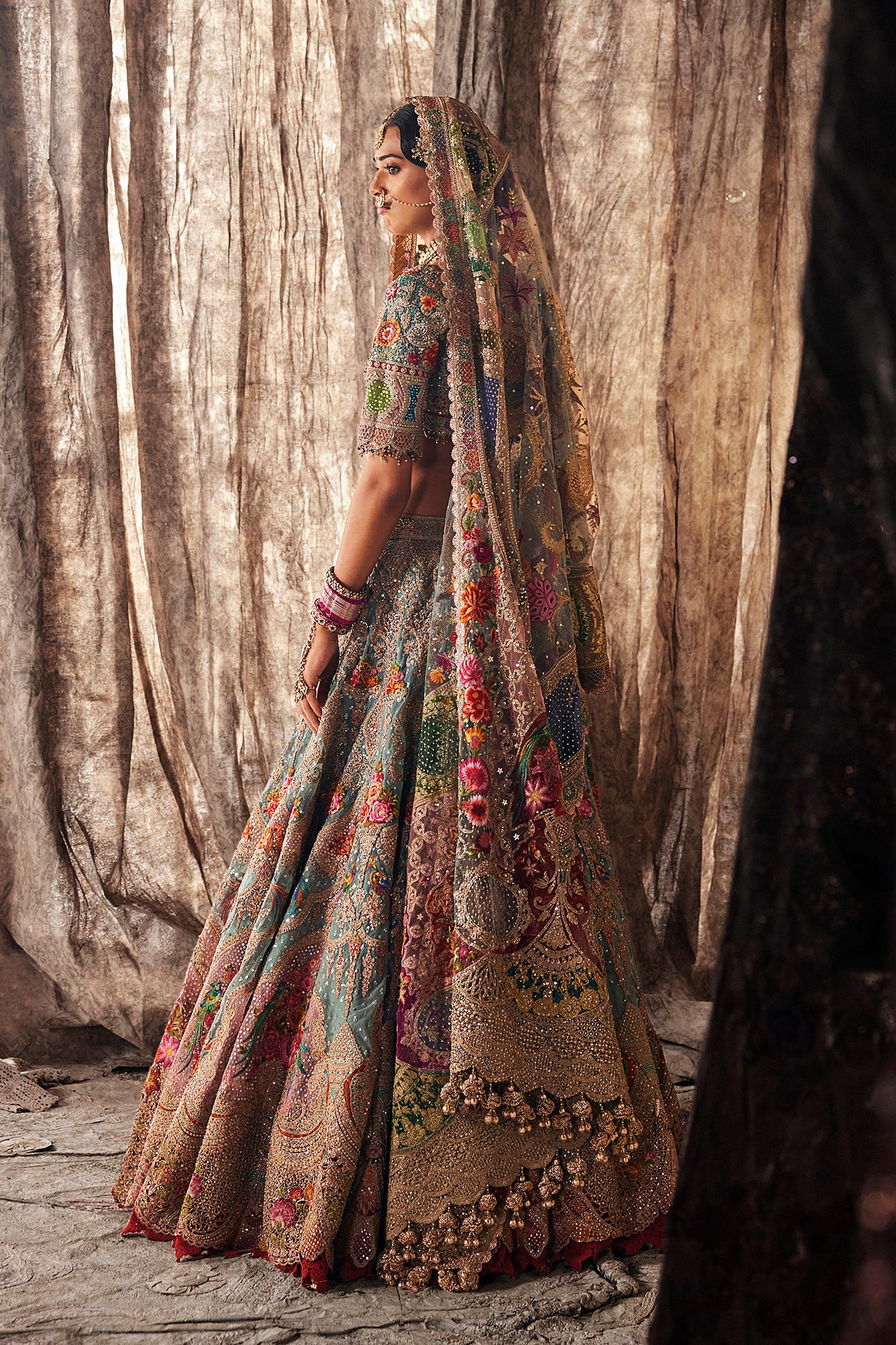 Pale Frosted Blue Tulle Lehenga