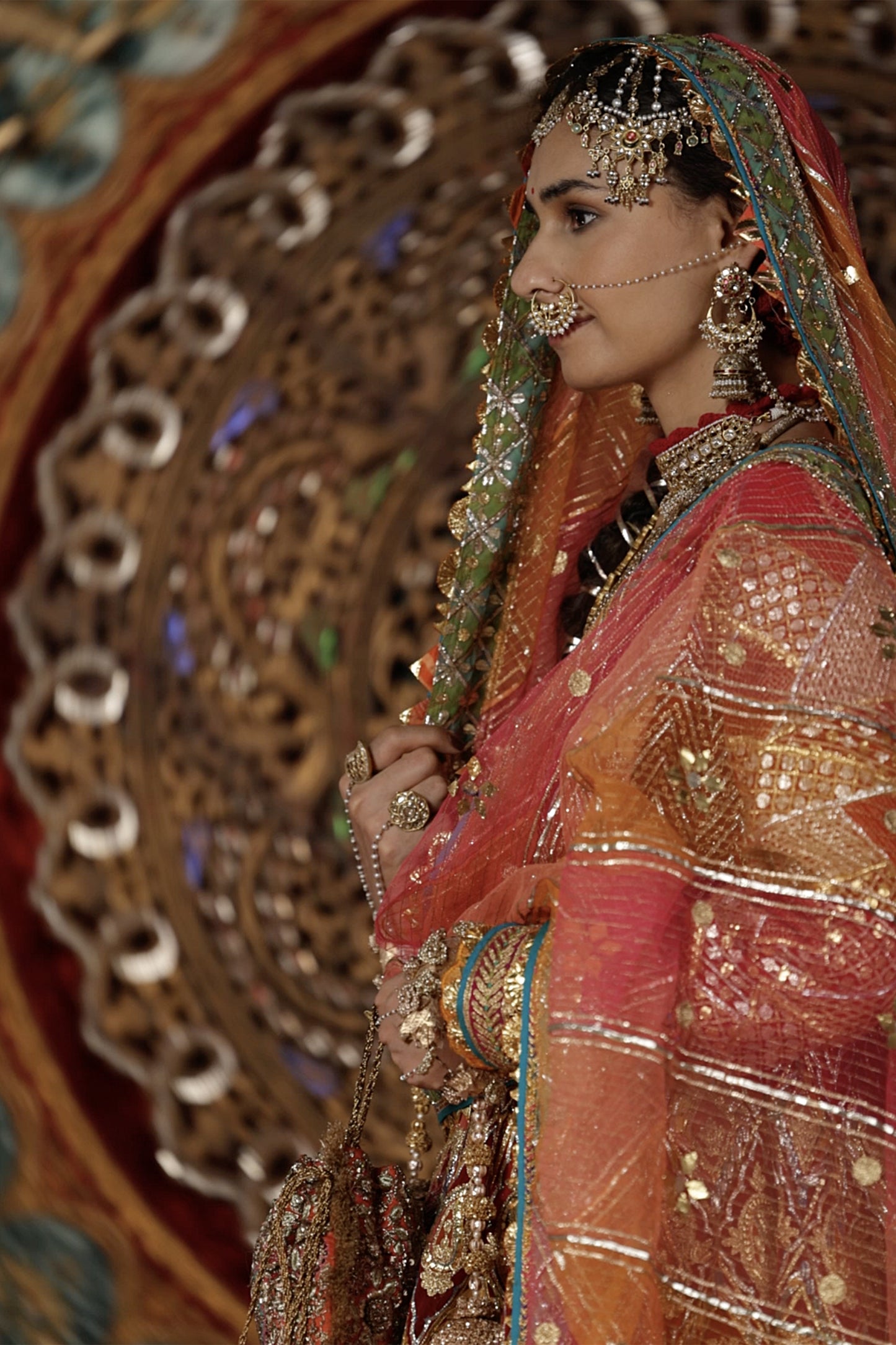 Deep Red and Gold Gota Kalidar Set