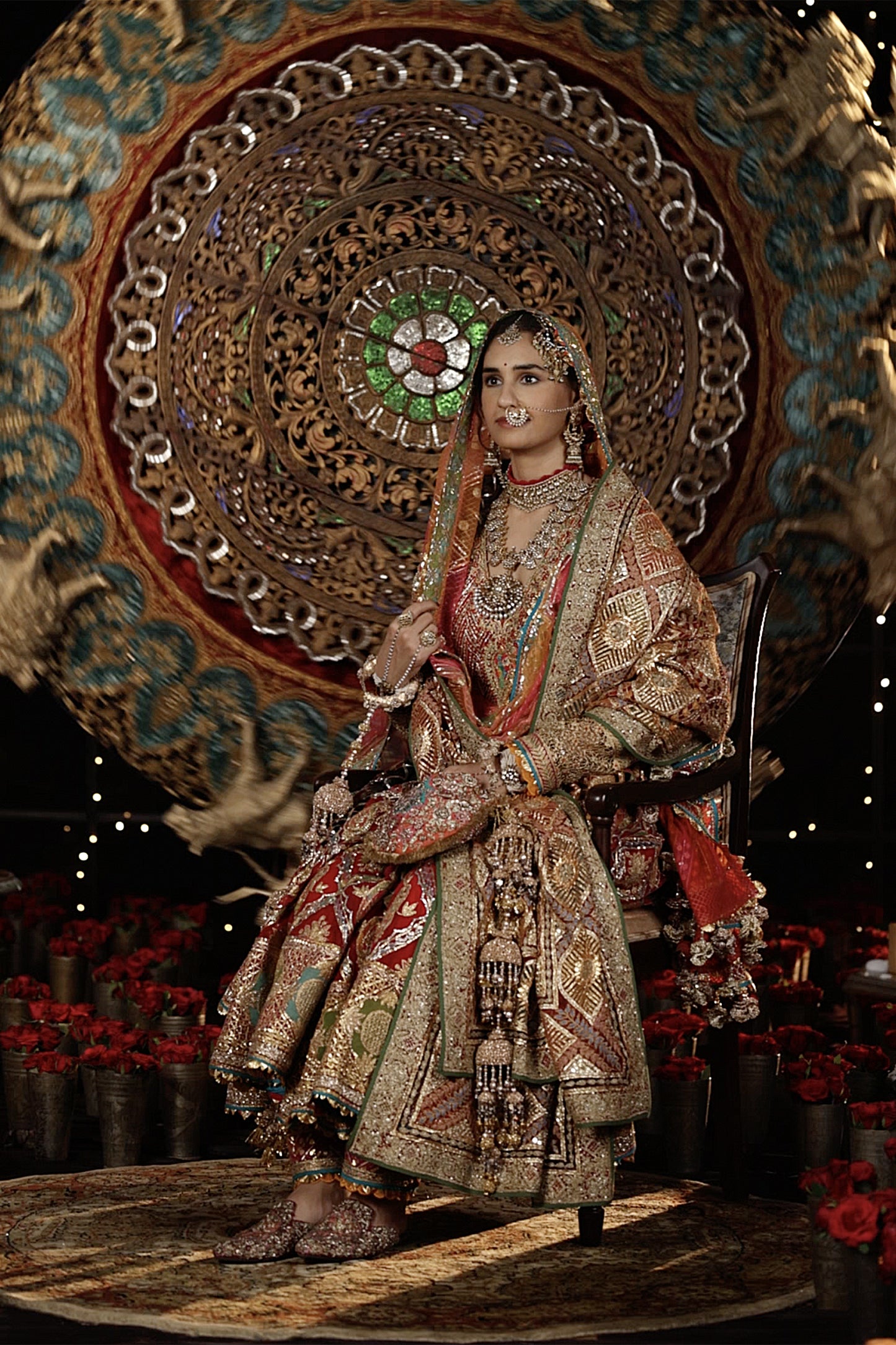 Deep Red and Gold Gota Kalidar Set