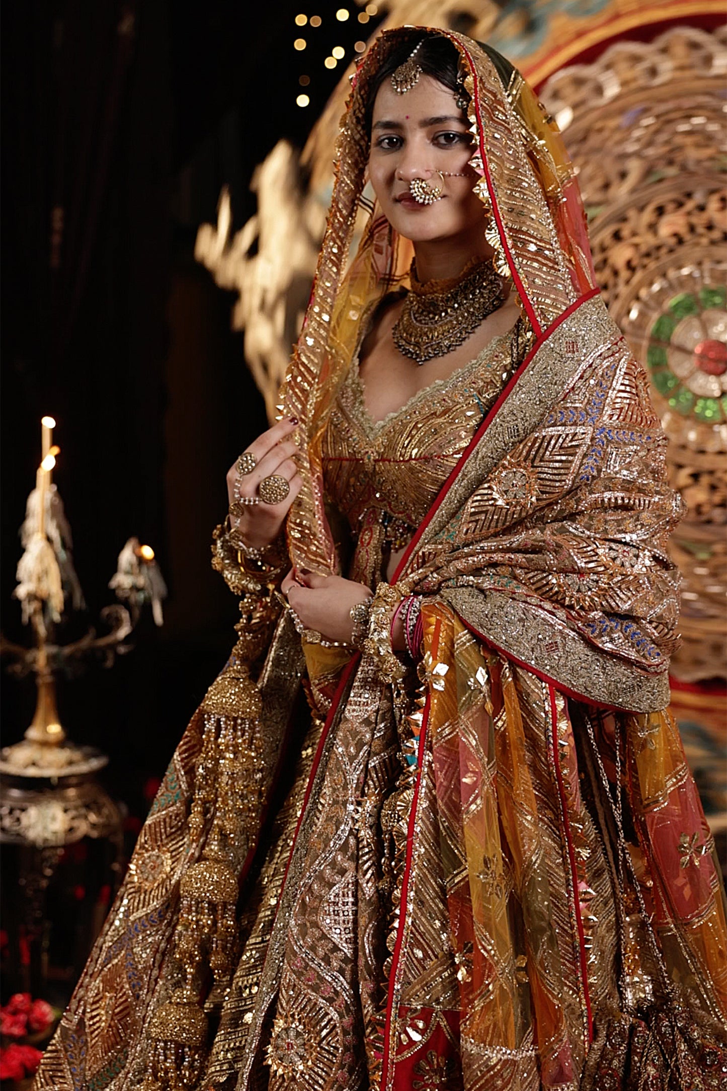 Burnished Gold Double Layer Lehenga Set