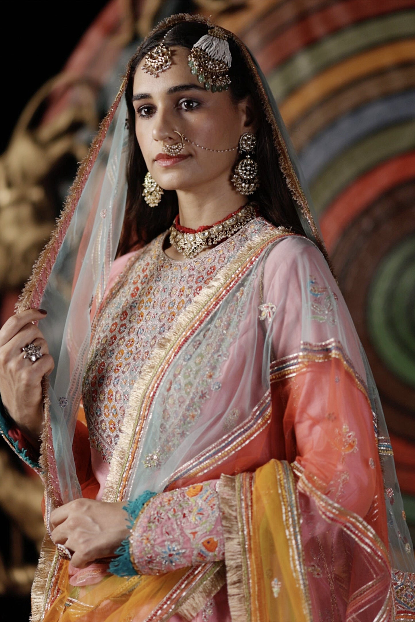 Peach Pink Blended Silk Gharara Set