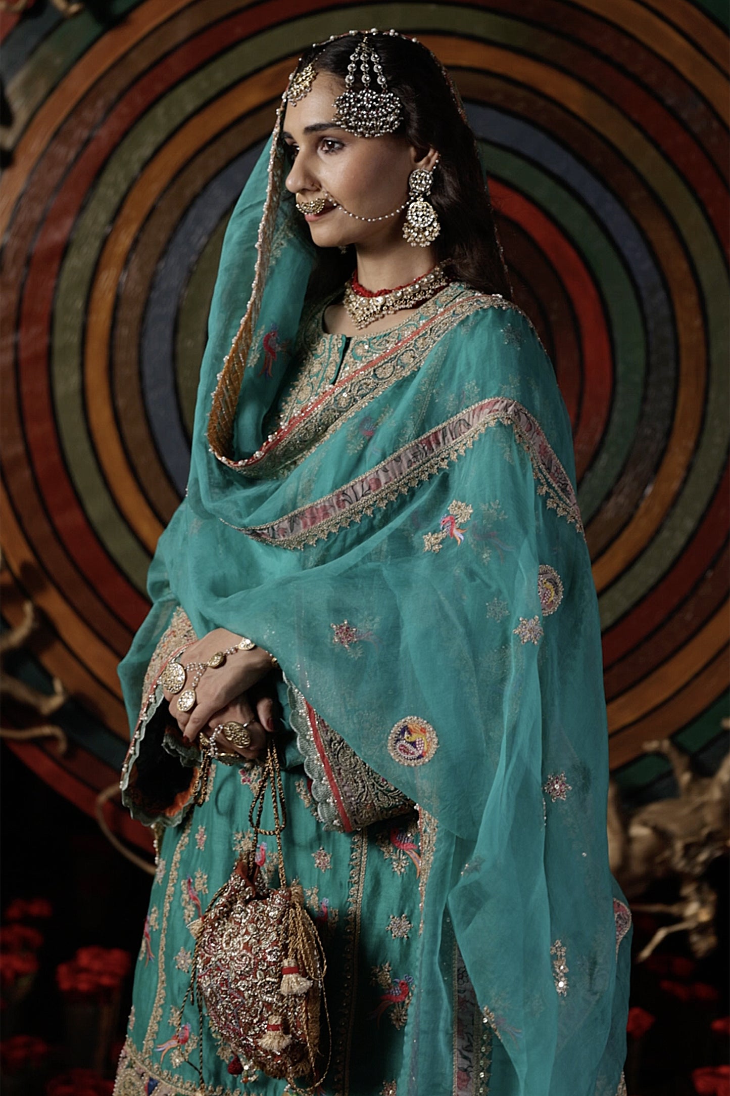 Deep Turquoise Blended Silk Sharara Set