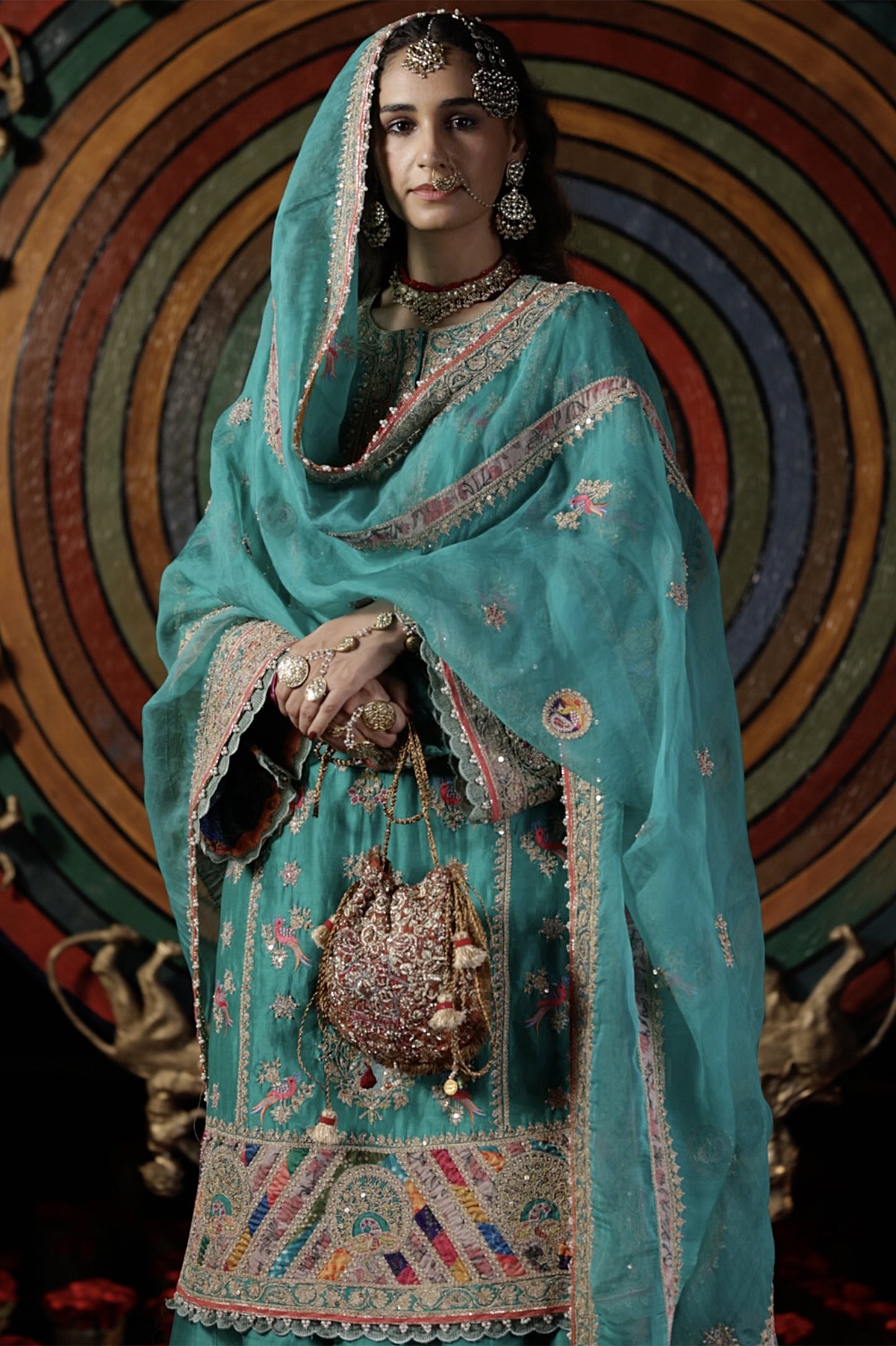 Deep Turquoise Blended Silk Sharara Set