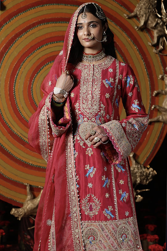 Deep Rani Pink Blended Silk Sharara Set