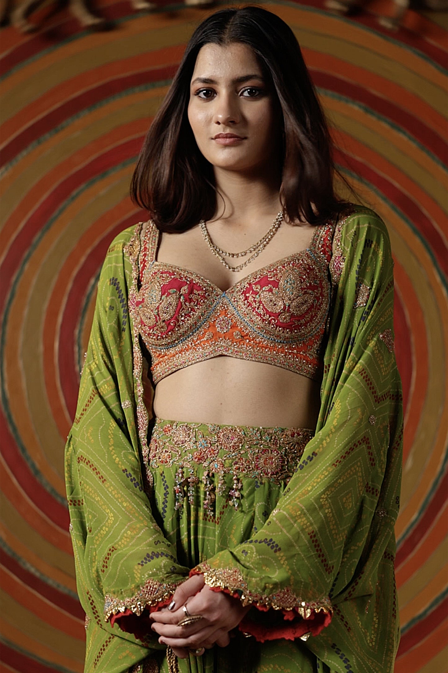 Green Bandhej Kaftan Jacket